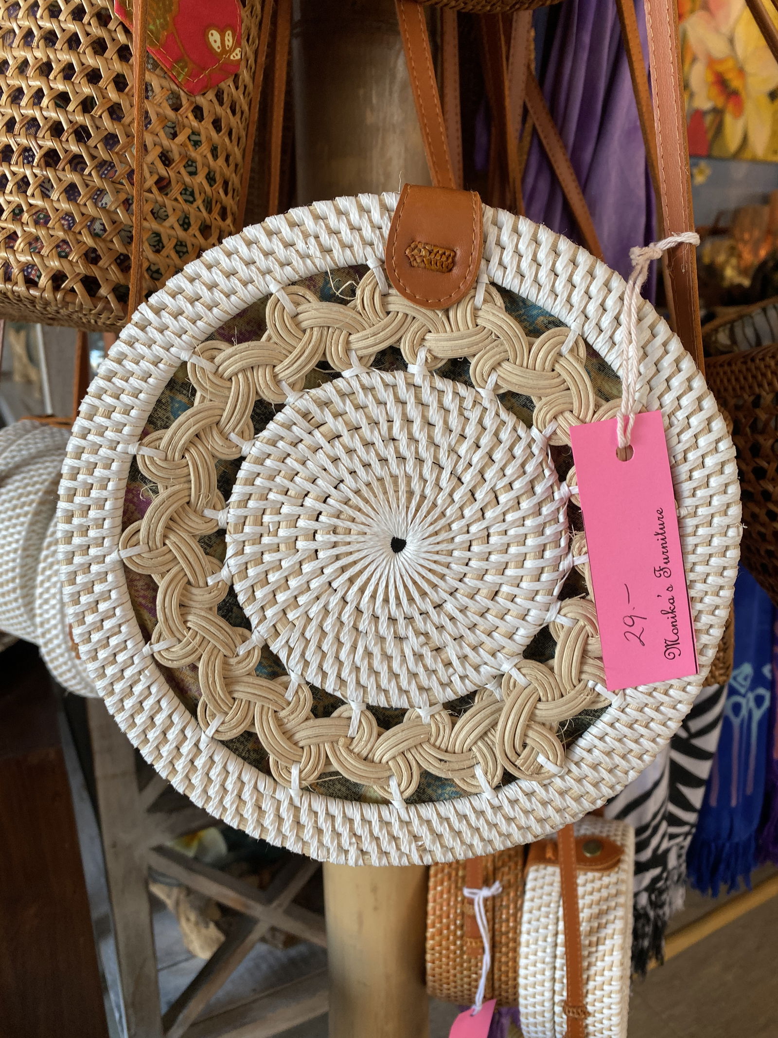 This hand-woven rattan purse is a steal--$29. Most others in Monika’s Treasures are more expensive. 