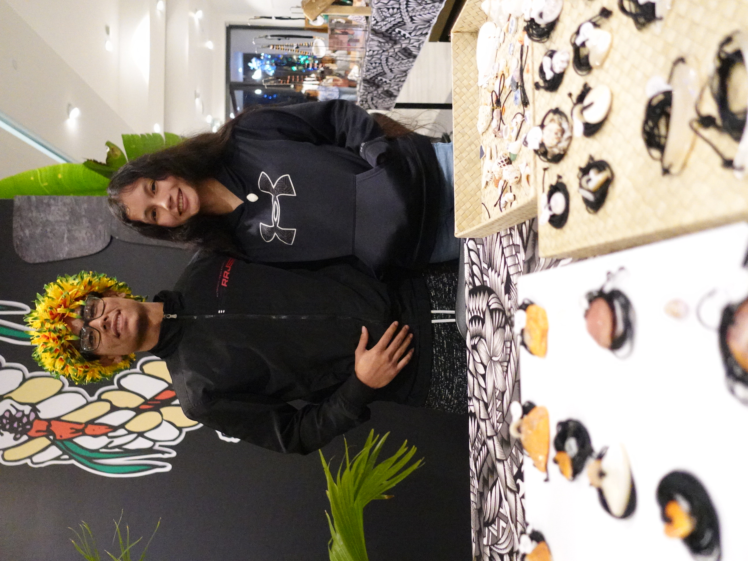 Raymon Ilo, left, and Francisca Muna showcase handmade jewelry at the 19th  Annual Christmas in the Marianas on Dec. 2, 2023, at T Galleria in Garapan, Saipan.