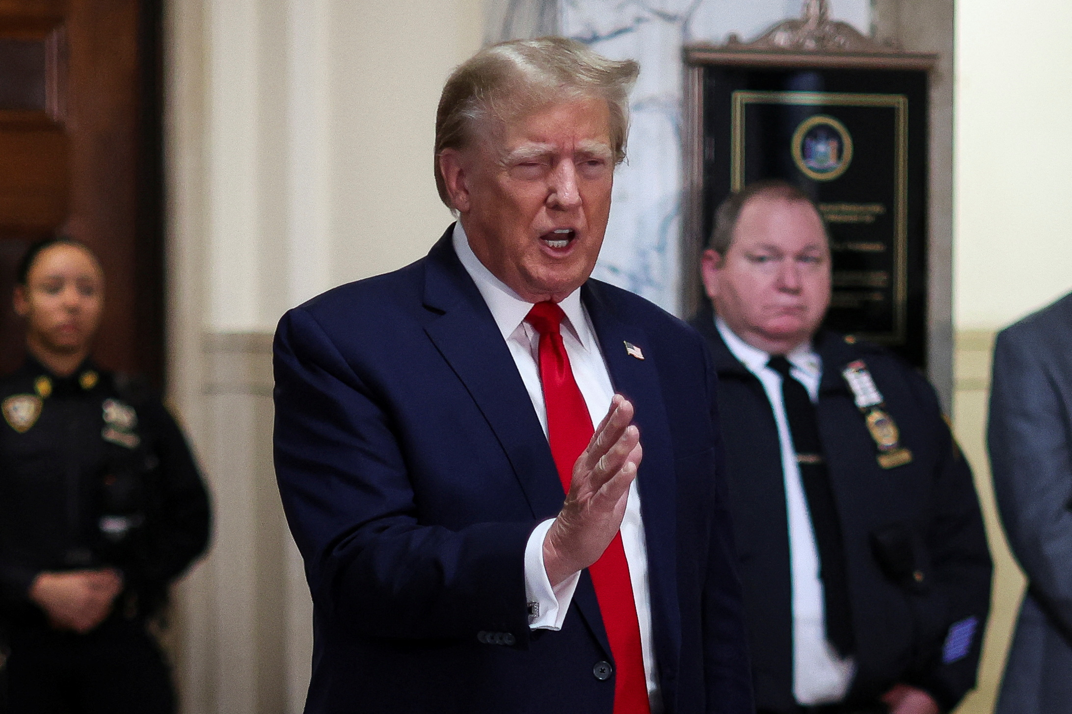 Former U.S. President Donald Trump arrives to attend the Trump Organization civil fraud trial, in New York State Supreme Court in the Manhattan borough of New York City, U.S., December 7, 2023. 