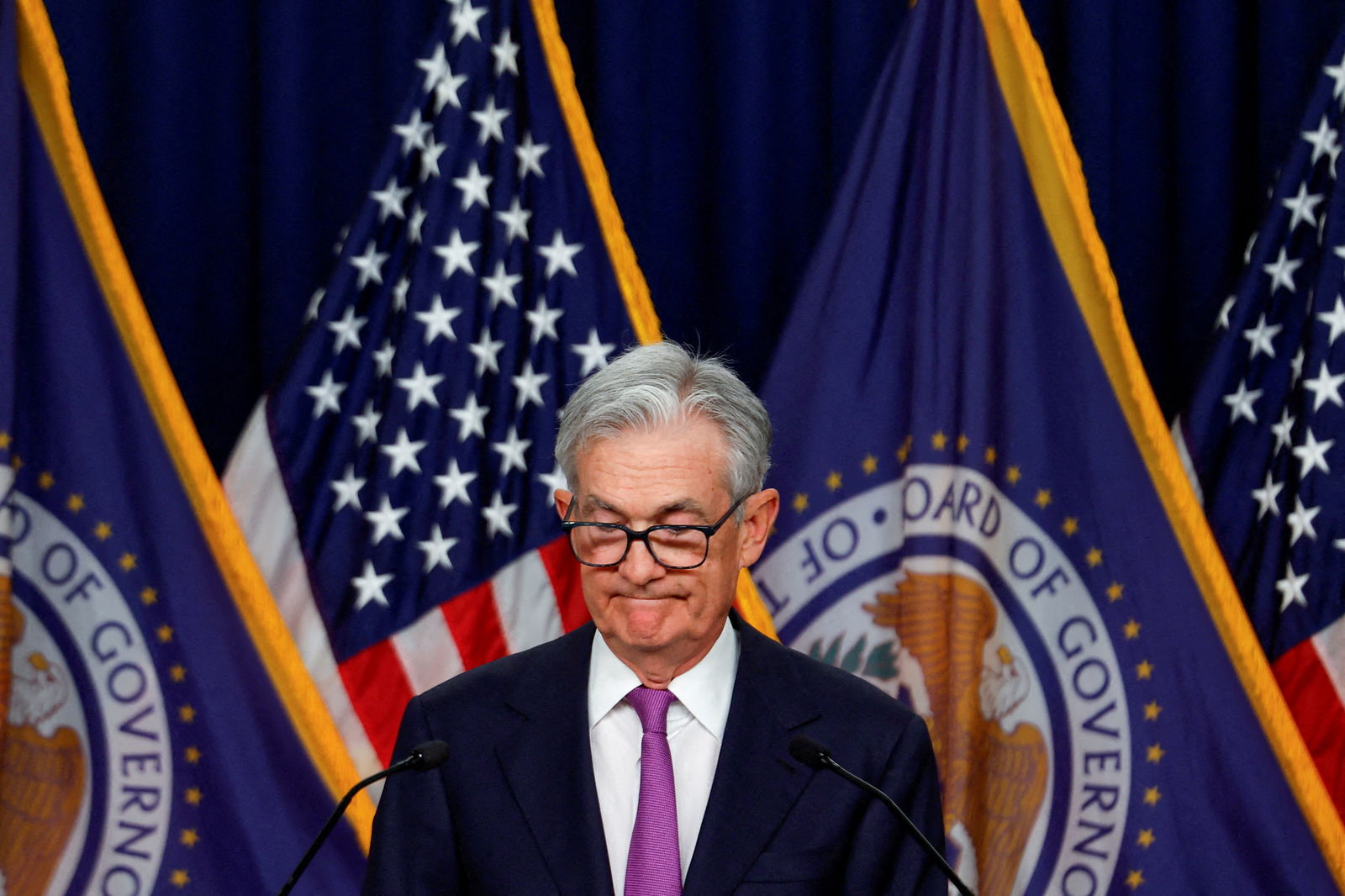 U.S. Federal Reserve Chairman Jerome Powell holds a press conference after the release of the Fed policy decision to leave interest rates unchanged, at the Federal Reserve in Washington, U.S, September 20, 2023. 