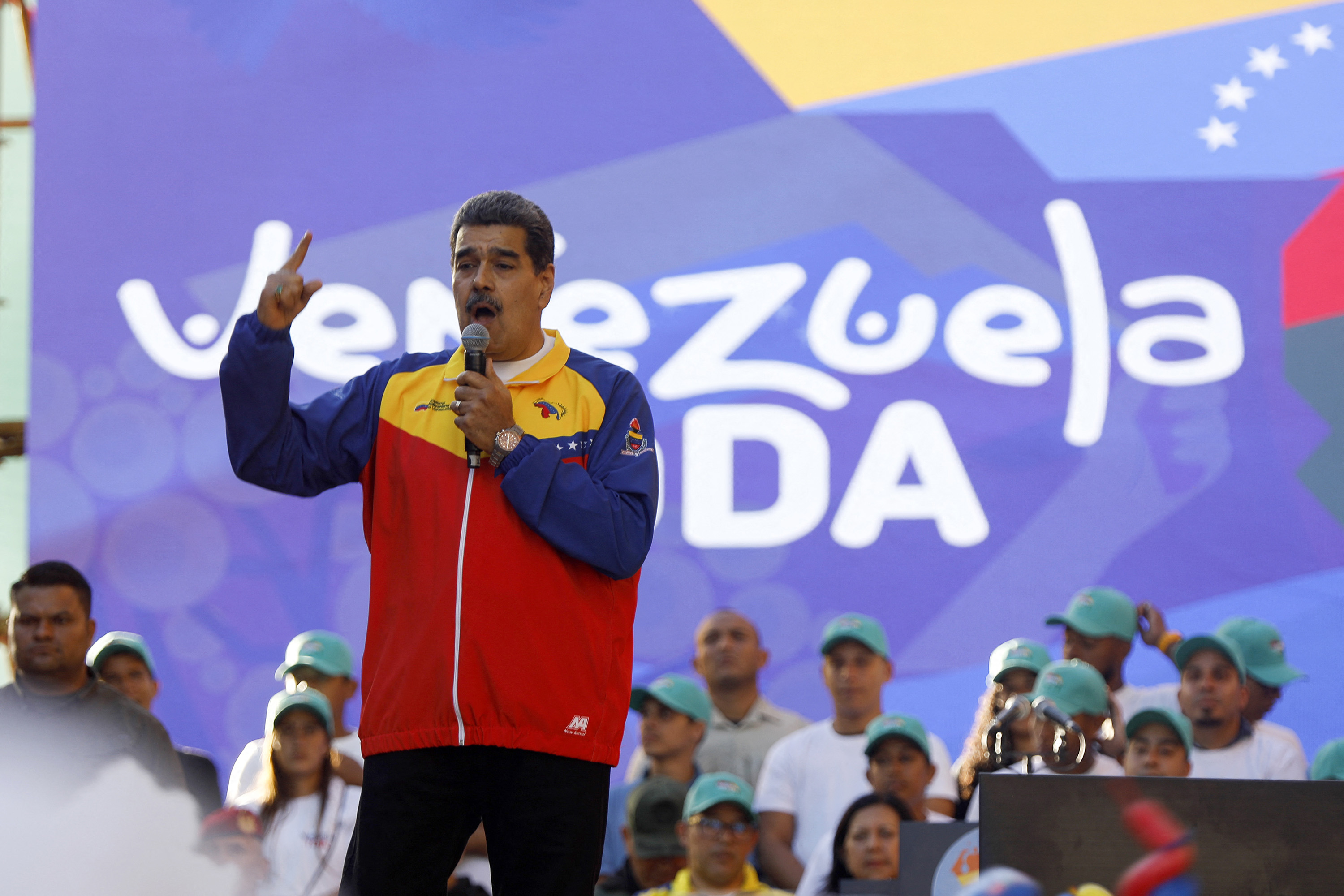 Venezuelan President Nicolas Maduro speaks during the closing campaign ahead the referendum for the defense of the Essequibo territory in Caracas, on Dec. 1, 2023. (Pedro Rances Mattey/AFP/Getty Images/TNS)