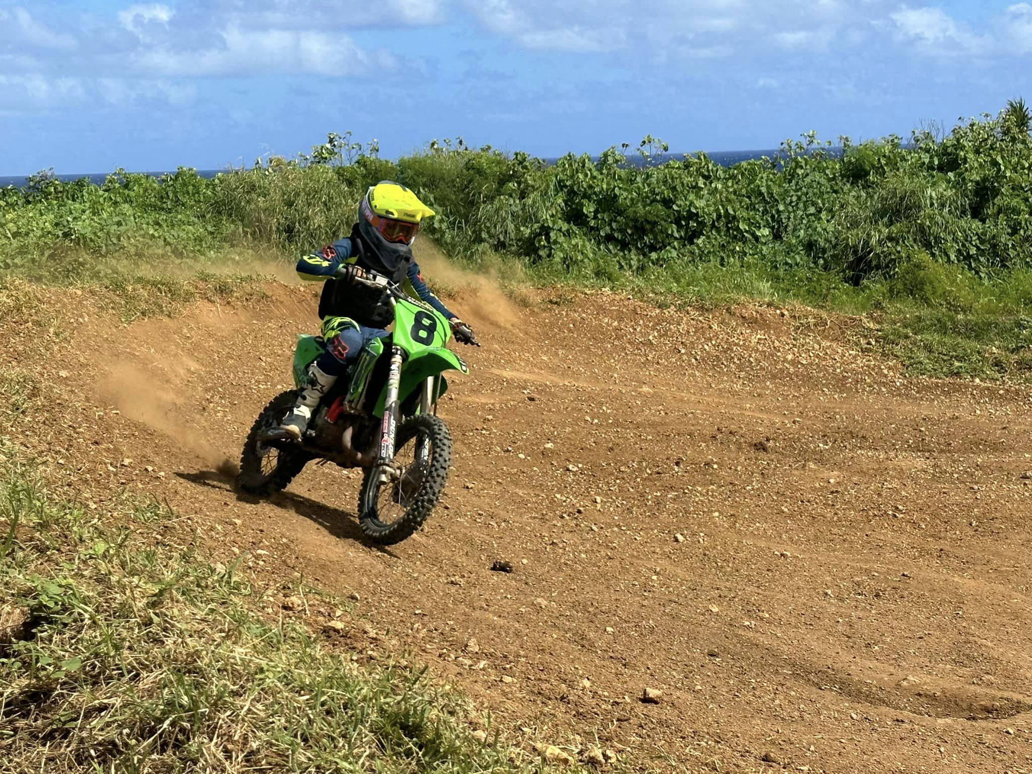 Guam's Jonathan Aguon leads the Mini II Class of the 2023 Annual Turkey Cross held over Thanksgiving weekend at Cow Town Raceway Park.