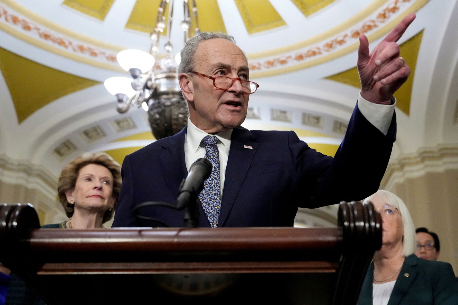 U.S. Senate Majority Leader Chuck Schumer (D-NY) speaks to reporters after the weekly senate party caucus luncheons at the U.S. Capitol in Washington, D.C., U.S., December 5, 2023. 