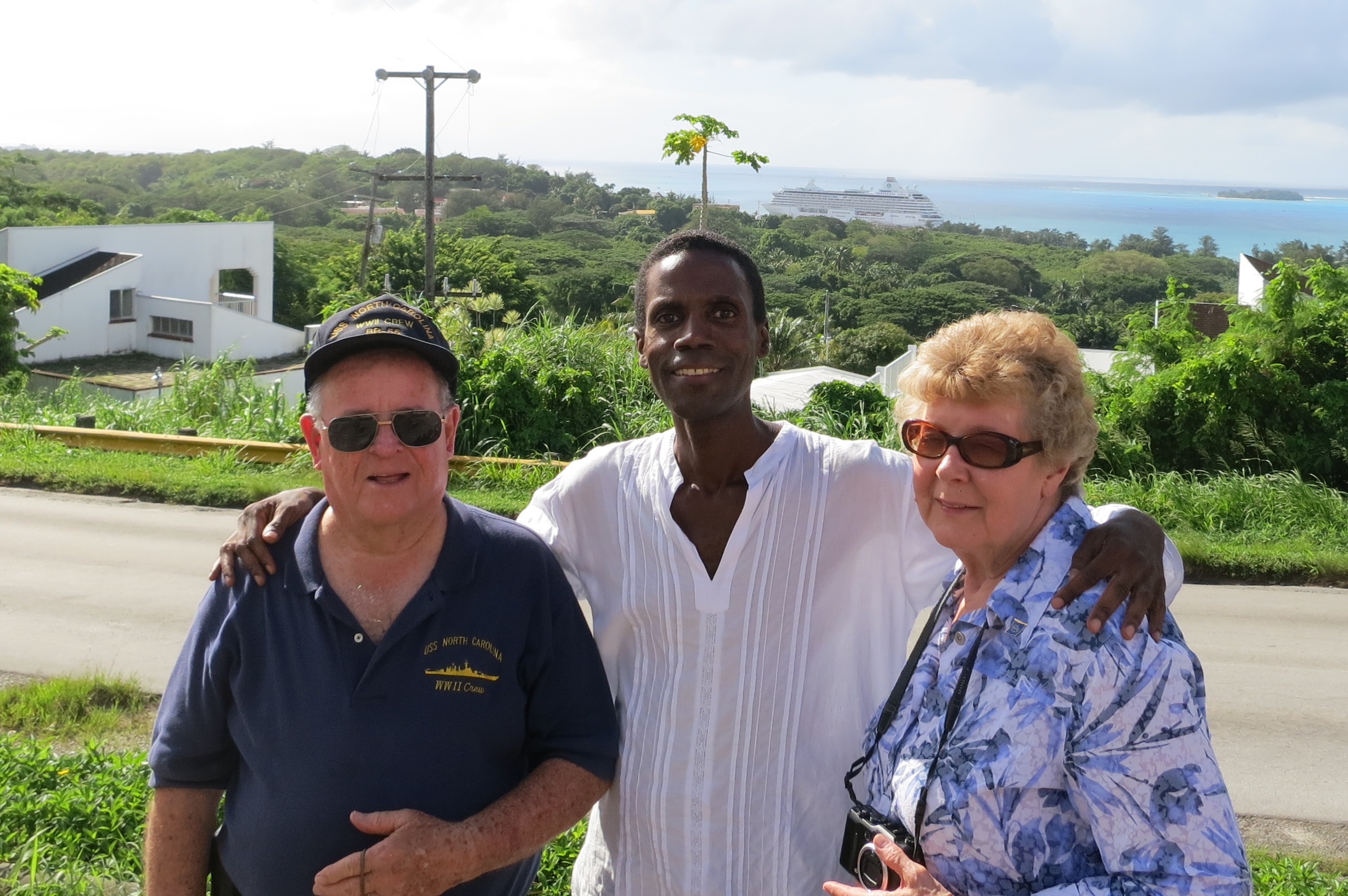 Lloyd at 90, with Judy and the author in 2014 on Saipan overlooking the lagoon.