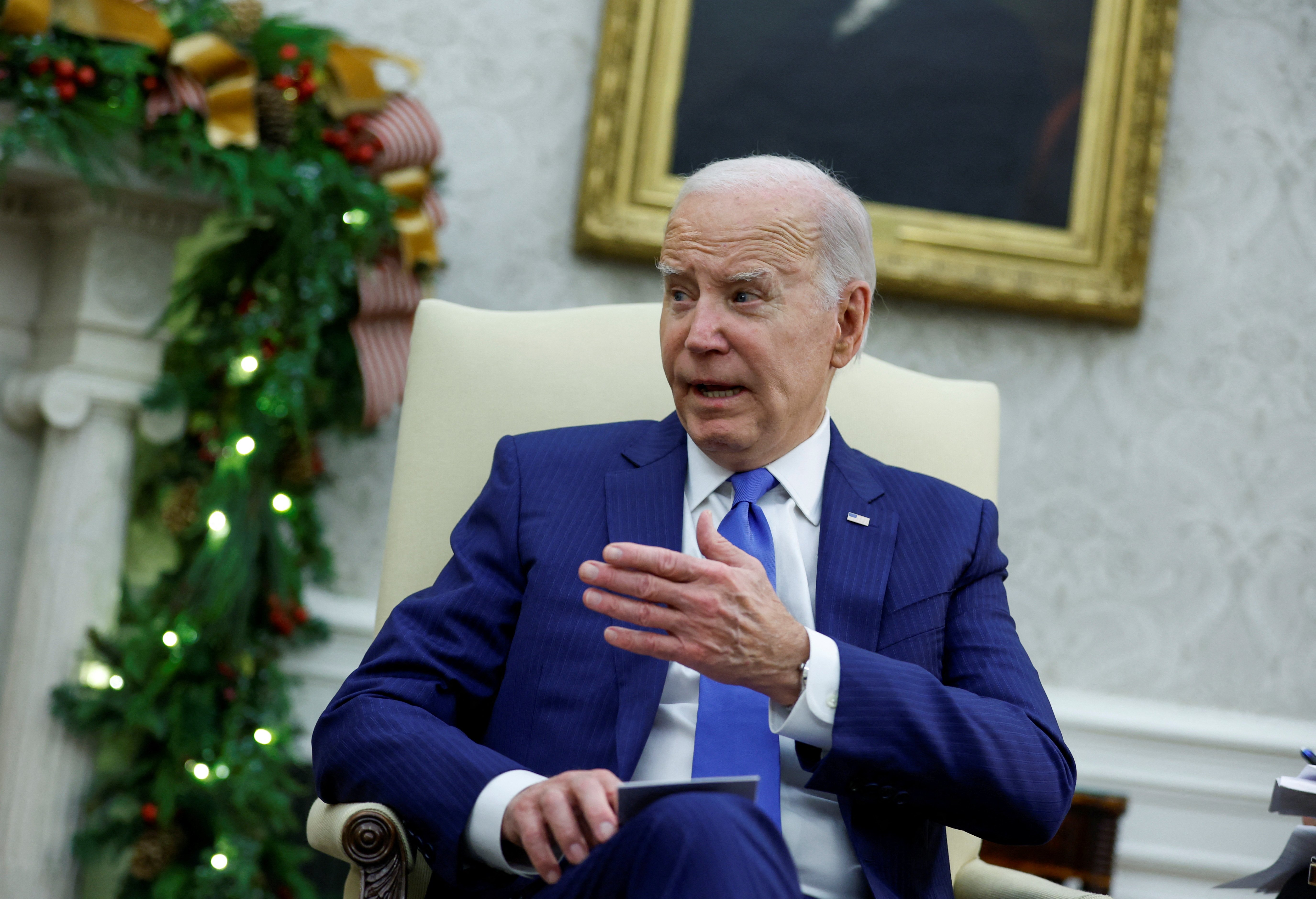 U.S. President Joe Biden meets with Angola's President Joao Manuel Goncalves Lourenco (not pictured) in the Oval Office at the White House in Washington, U.S., November 30, 2023. 