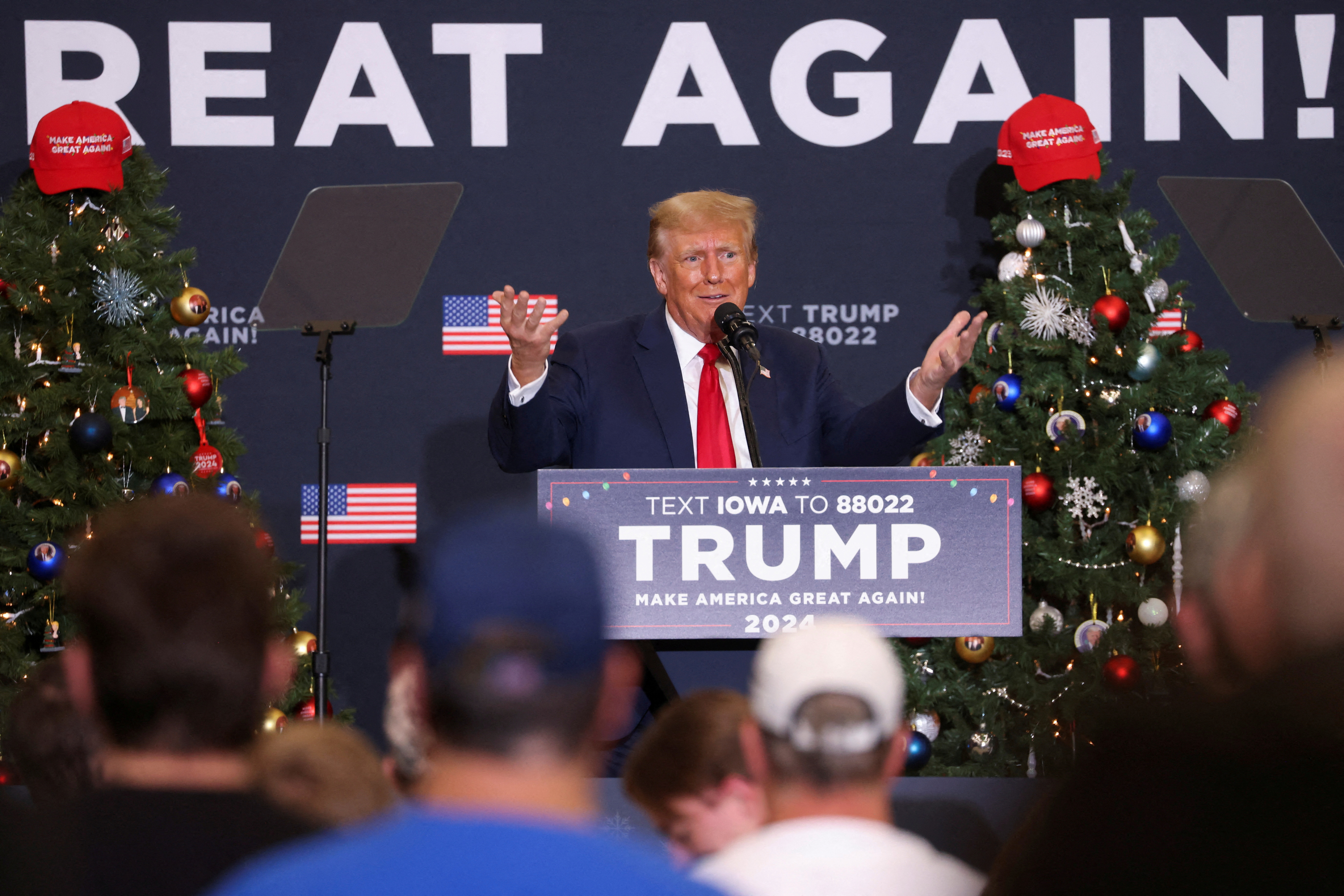 Republican presidential candidate and former U.S. President Donald Trump attends a campaign event in Waterloo, Iowa, U.S. December 19, 2023. 