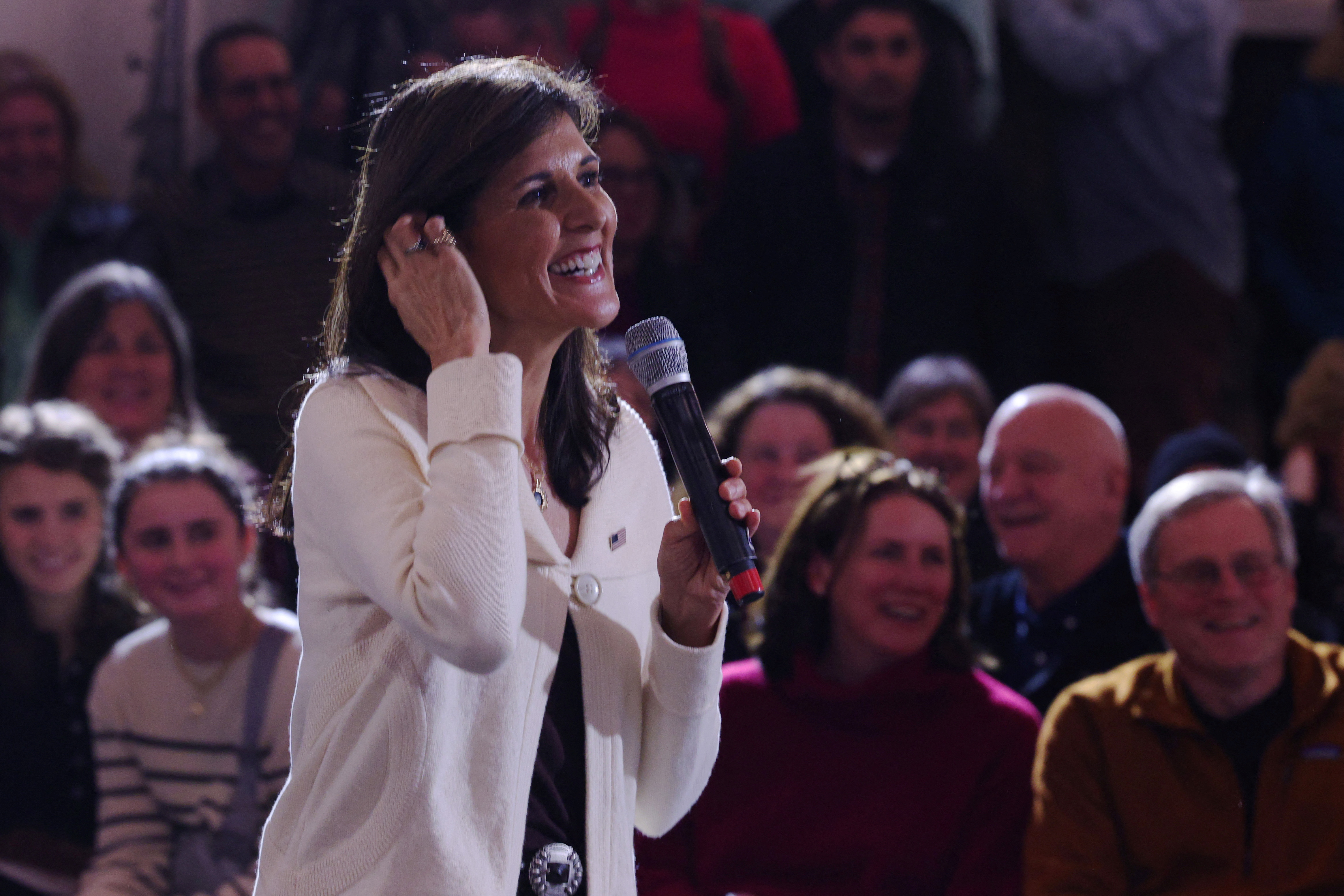 Republican presidential candidate and former U.S. Ambassador to the United Nations Nikki Haley speaks at a campaign town hall in Rye, New Hampshire, U.S., January 2, 2024. 