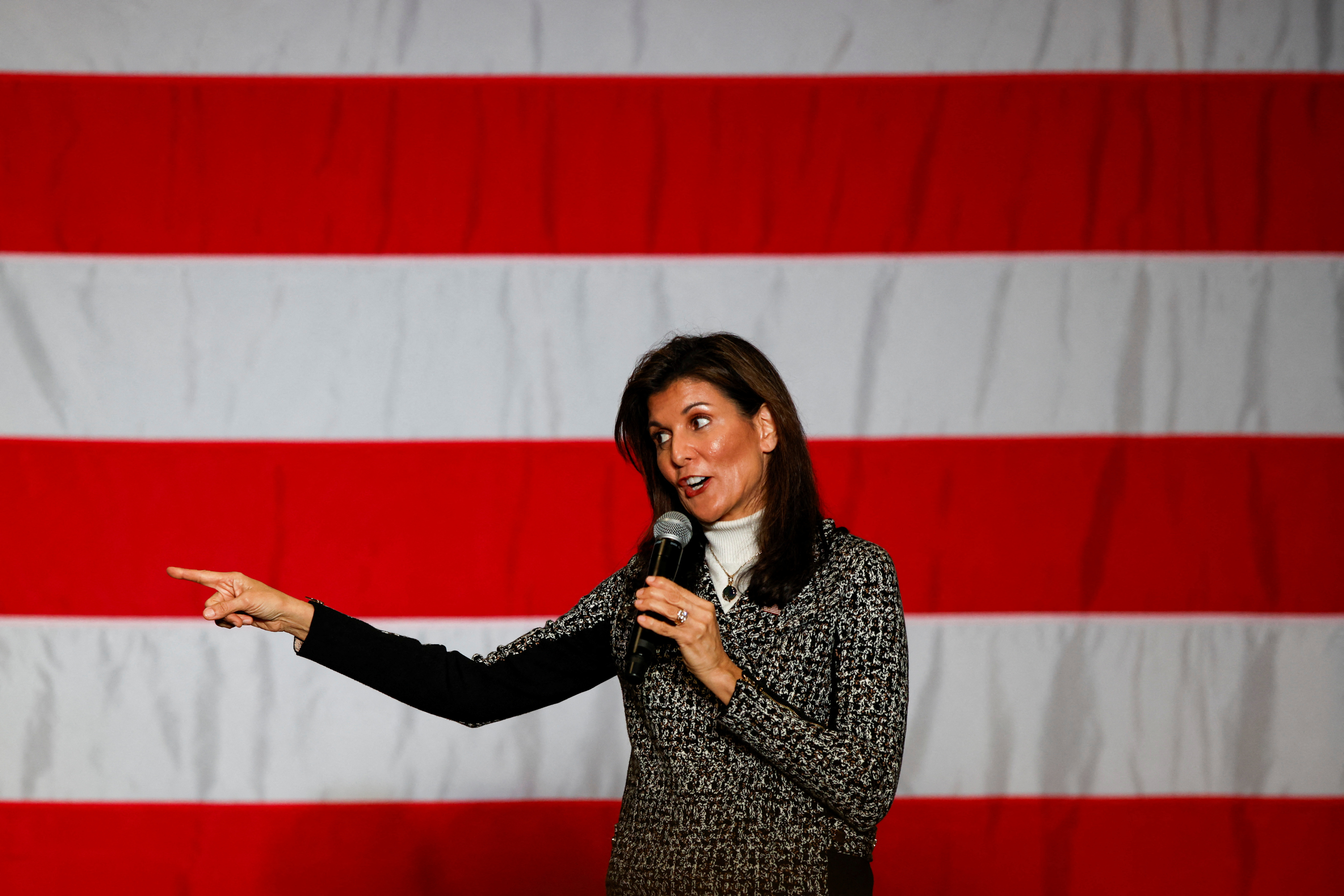 Republican presidential candidate and former U.S. Ambassador to the United Nations Nikki Haley speaks during a campaign event, ahead of the South Carolina Republican presidential primary election, in Conway, South Carolina, U.S., January 28, 2024. 