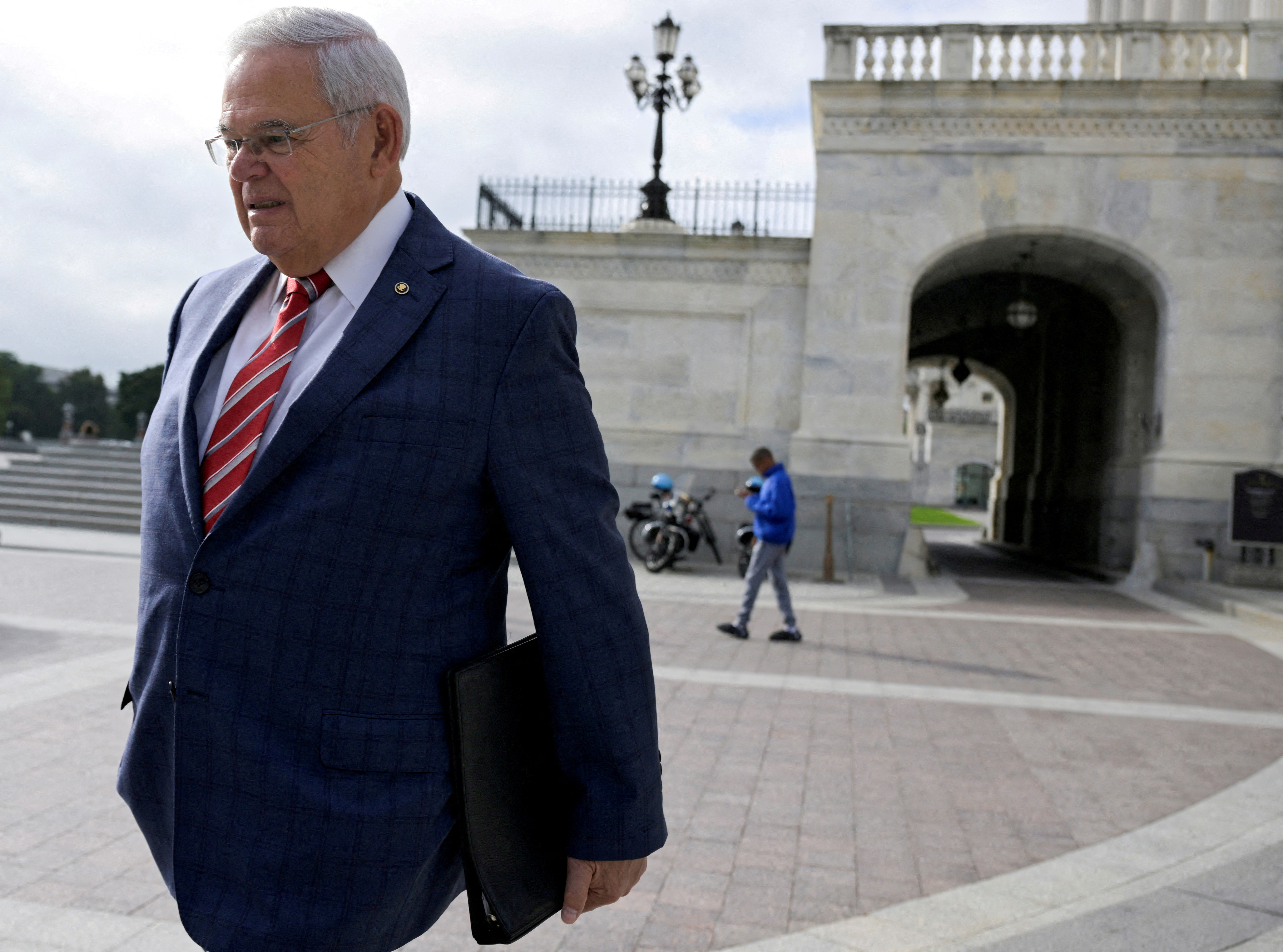 U.S. Senator Robert Menendez (D-NJ) walks out of the U.S. Capitol in Washington, oncSeptember 28, 2023. 
