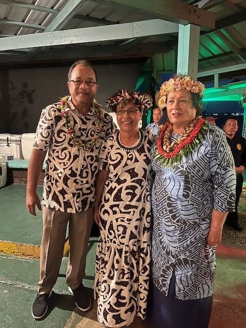 U.S. Congresswoman Uifa'atali Amata of American Samoa, right, with Marshalls President Hilda Heine and her husband, Tommy Kijiner.