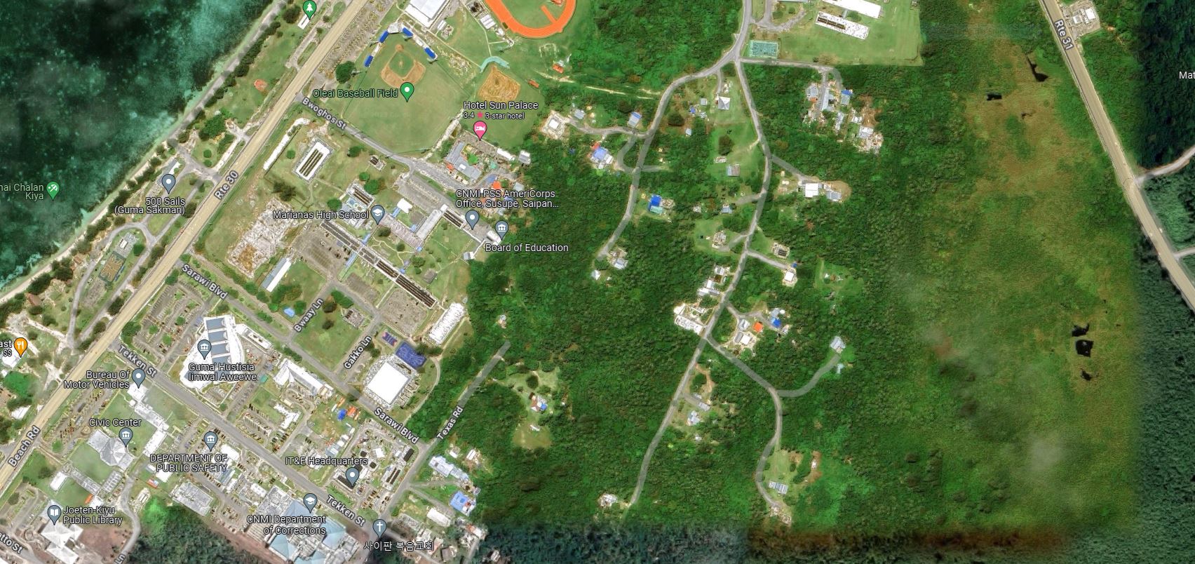 This screenshot displays the area of Texas Road that is unpaved and not used by the public.