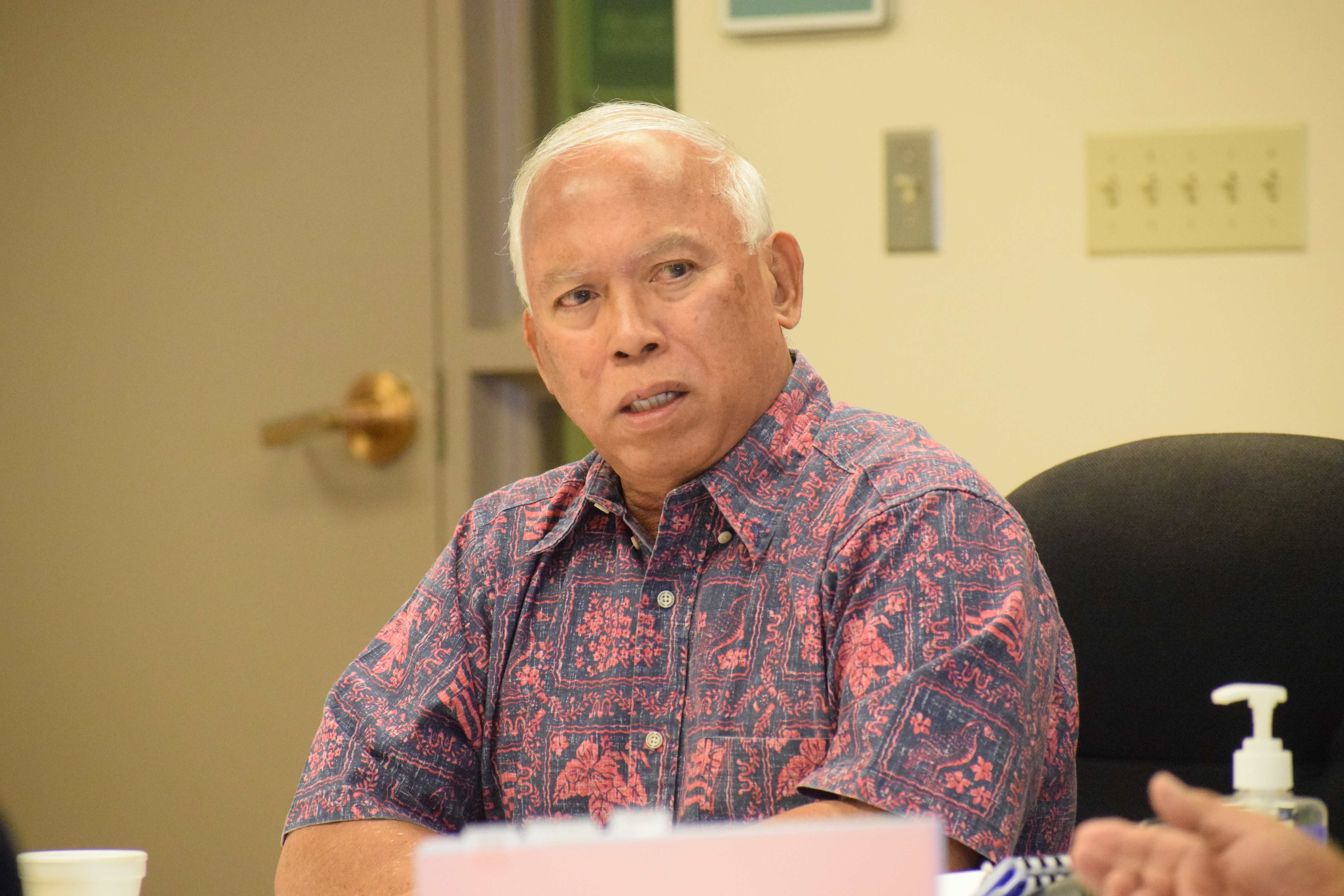 Commonwealth Ports Authority Board of Directors Chairman Jose C. Ayuyu speaks during a board meeting in the Aircraft Rescue and Firefighting classroom at the Francisco C. Ada/Saipan International Airport on Friday.
