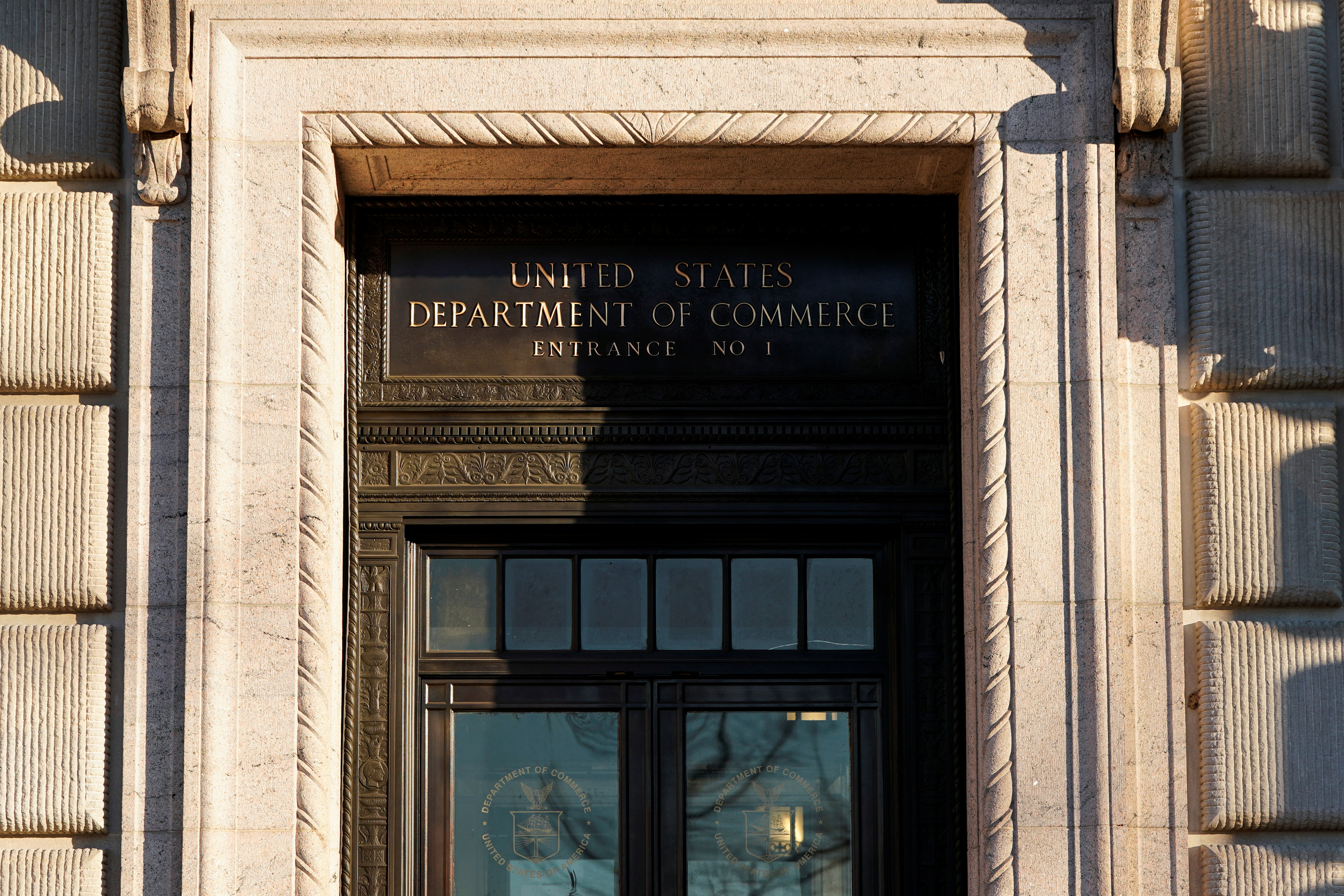 The Department of Commerce building is seen before an expected report of new home sales numbers in Washington, U.S., January 26, 2022. 