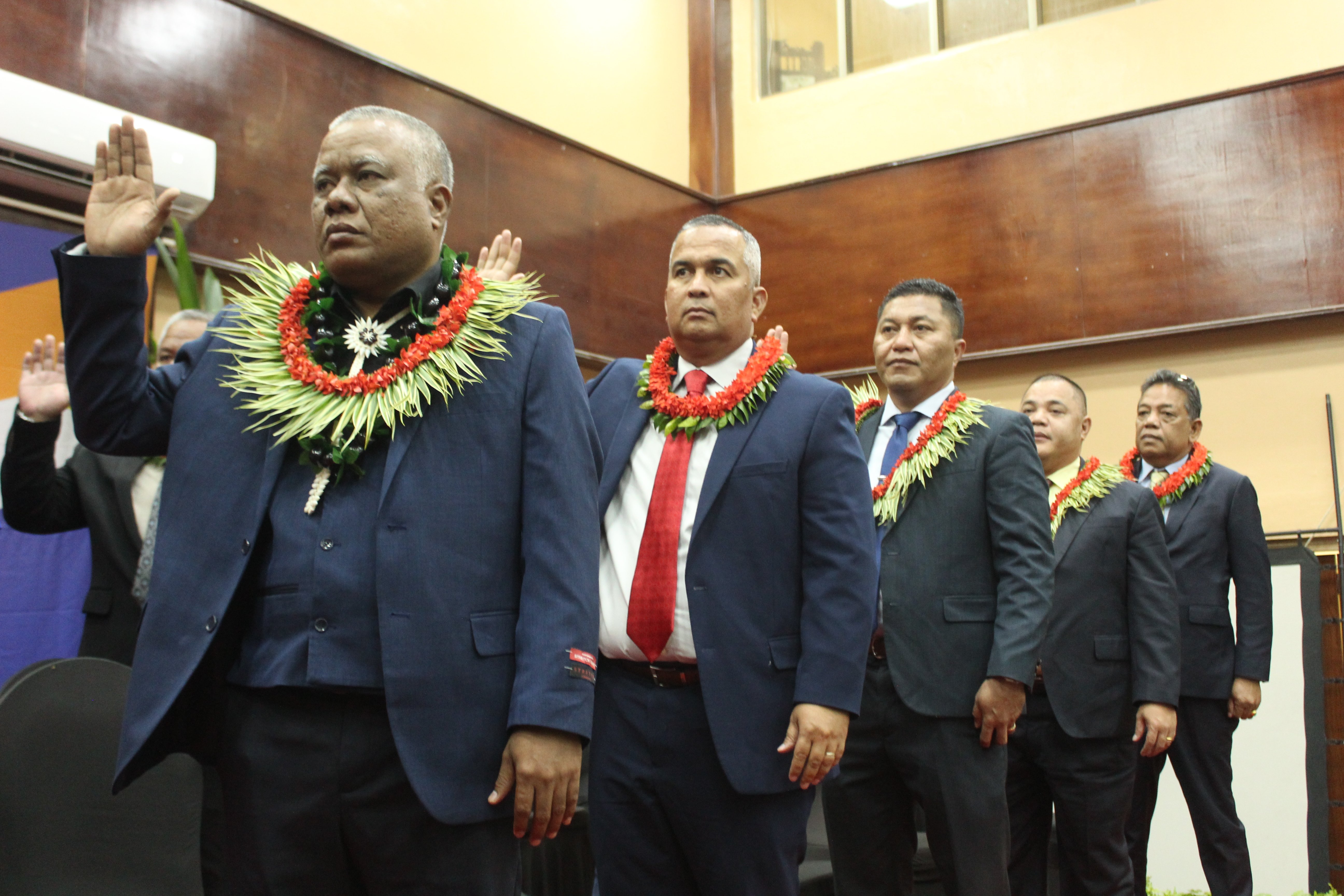 President Hilda Heine's new cabinet — half of whom are pictured — was sworn in January 9 at the International Conference Center in Majuro.
