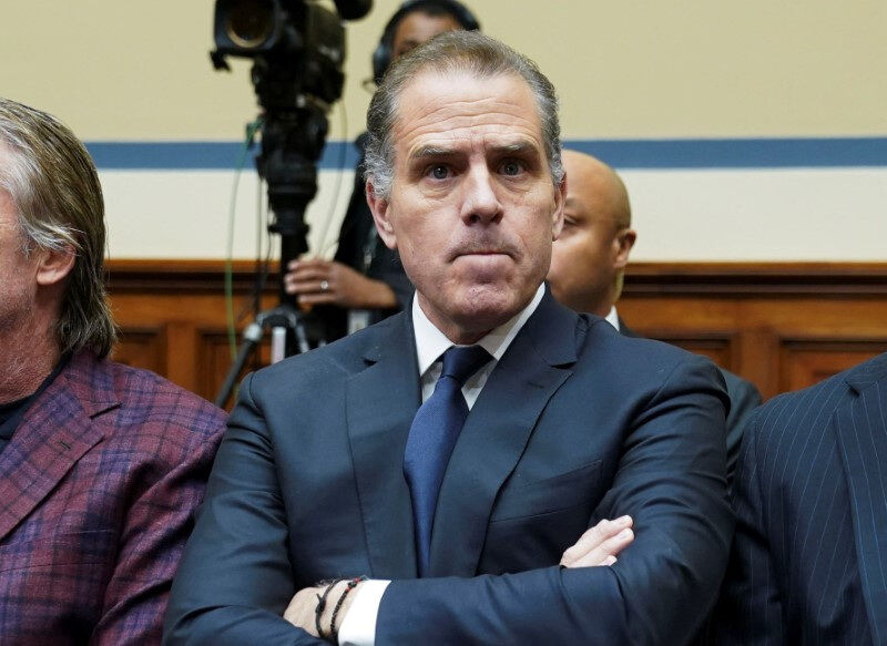 Hunter Biden, son of U.S. President Joe Biden, is seen as he makes a surprise appearance at a House Oversight Committee markup and meeting to vote on whether to hold Biden in contempt of Congress for failing to respond to a request to testify to the House last month, on Capitol Hill in Washington, U.S., January 10, 2024. 