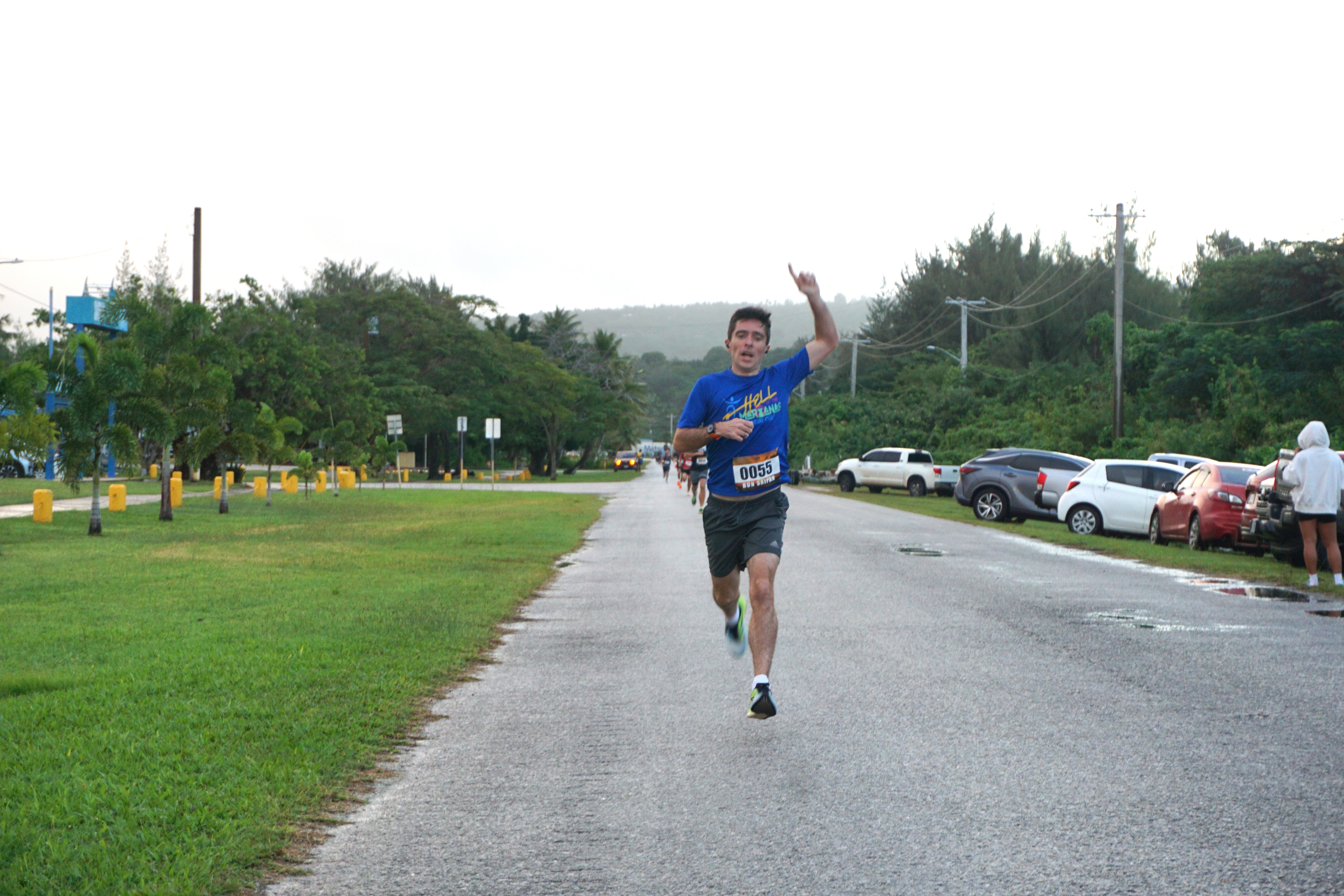 Jody O'Sullivan celebrates as he finishes first overall in Run from 2023 at Smiling Cove Marina on Sunday morning.