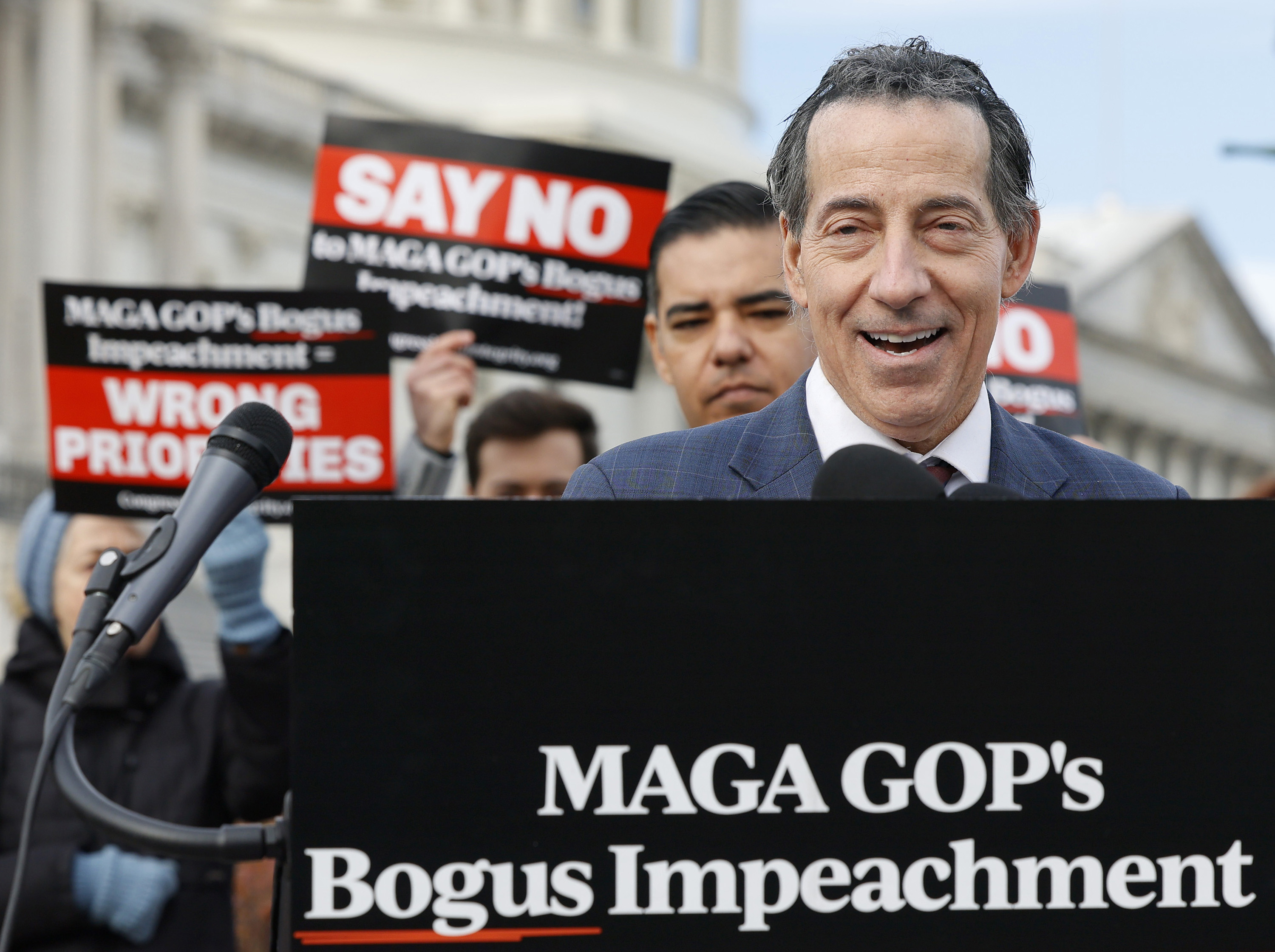 U.S. Rep. Jamie Raskin (D-Maryland) speaks during a press conference held to address MAGA Republicans' decision to prioritize the impeachment of President Joe Biden over other domestic issues in the United States on Wednesday, Dec. 13, 2023, in Washington, D.C. 