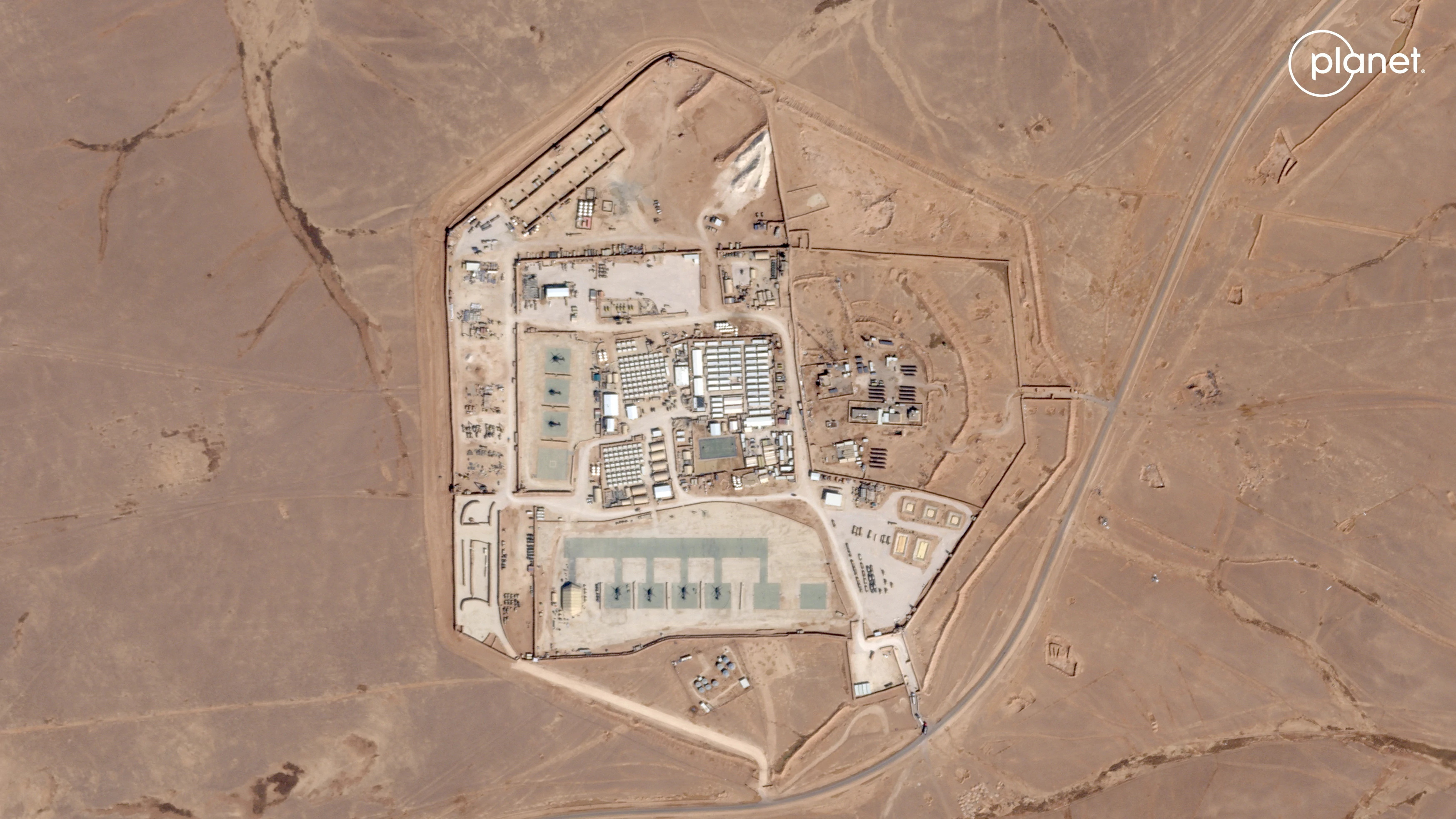 Satellite view of the U.S. military outpost known as Tower 22, in Rukban, Rwaished District, Jordan October 12, 2023 in this handout image. 