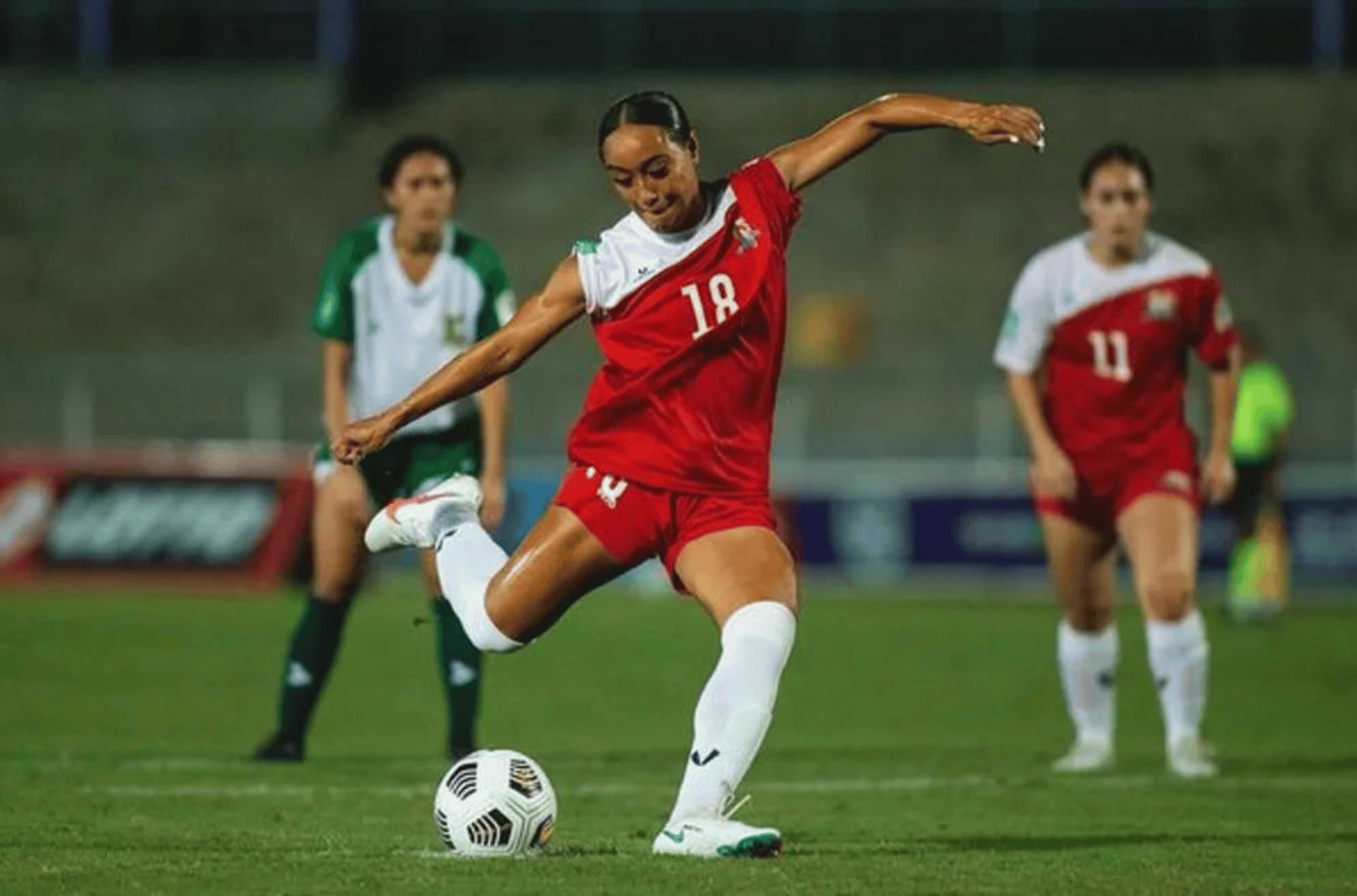 Laveni Vaka on the attack for Tonga against the Cook islands at the 2022 OFC tournament in Fiji