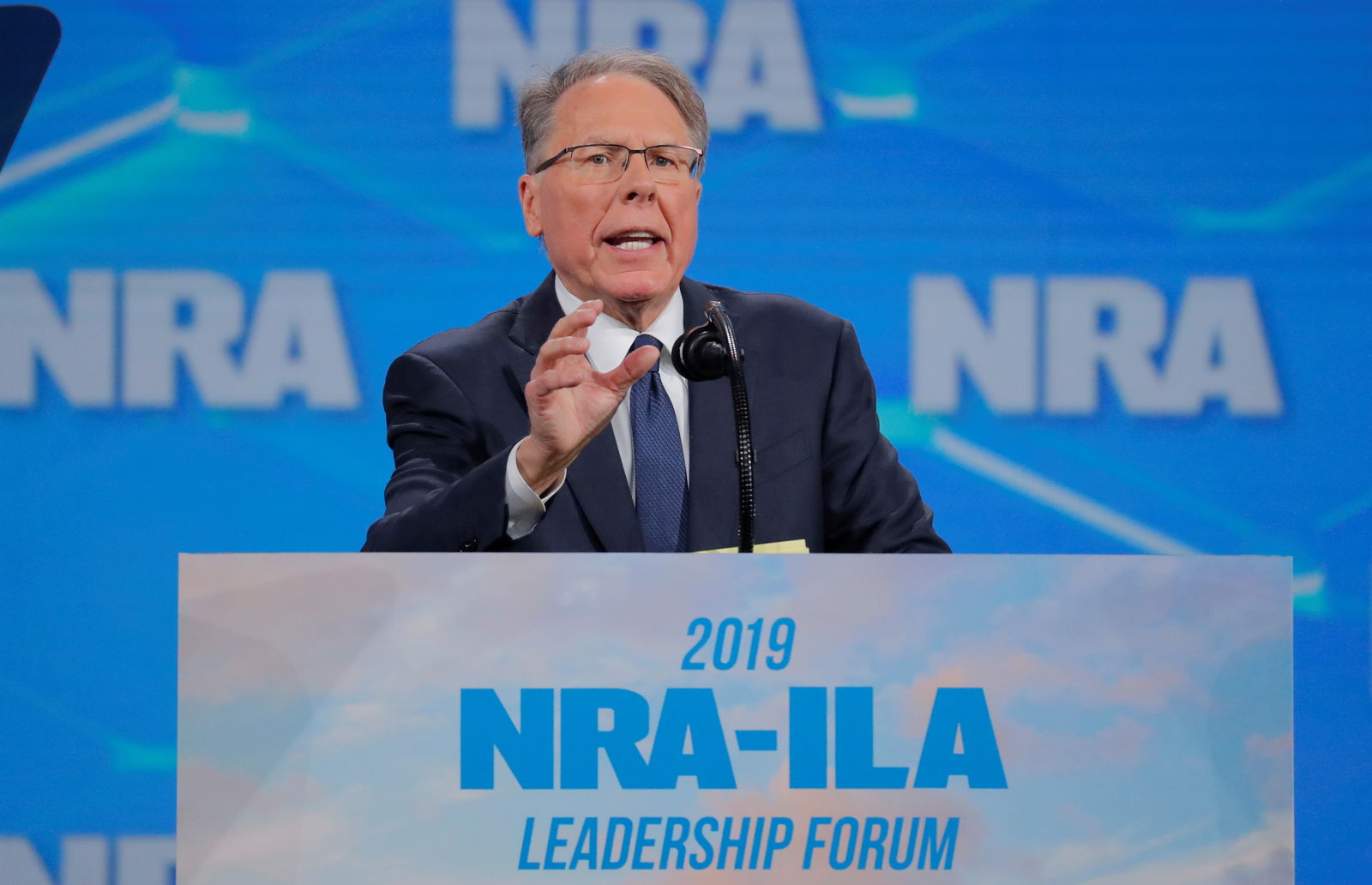 Wayne LaPierre, executive vice president and CEO of the National Rifle Association (NRA) speaks at the NRA annual meeting in Indianapolis, Indiana, U.S., April 26, 2019.    