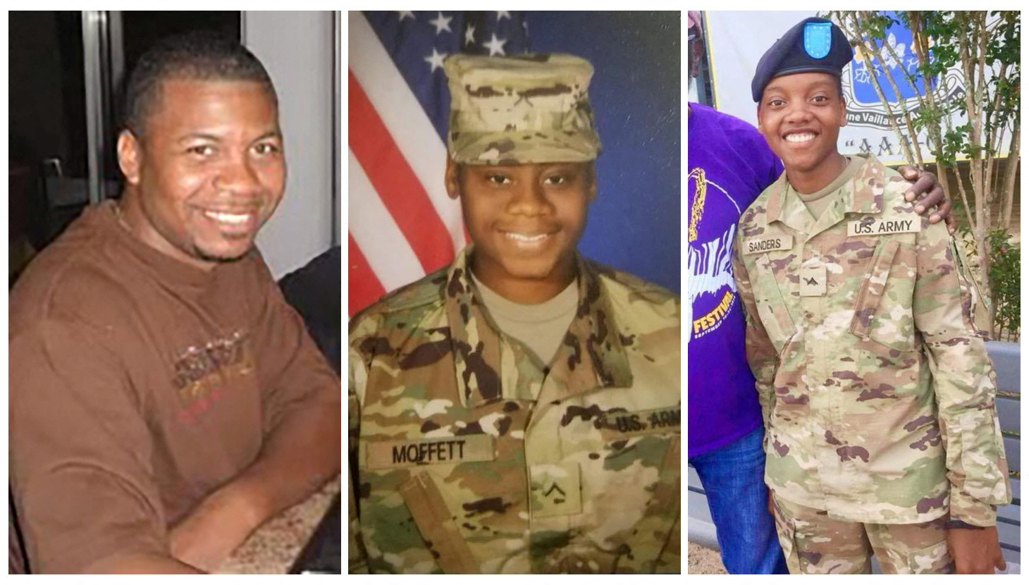 U.S. Army Reserve Sgt. William Jerome Rivers, Spc. Breonna Alexsondria Moffett and Spc. Kennedy Ladon Sanders, who were killed in a drone attack on an outpost in northeast Jordan, are seen in a combination of undated photographs released by the U.S. Army Reserve Command. U.S. Army Reserve Command/Handout via REUTERS