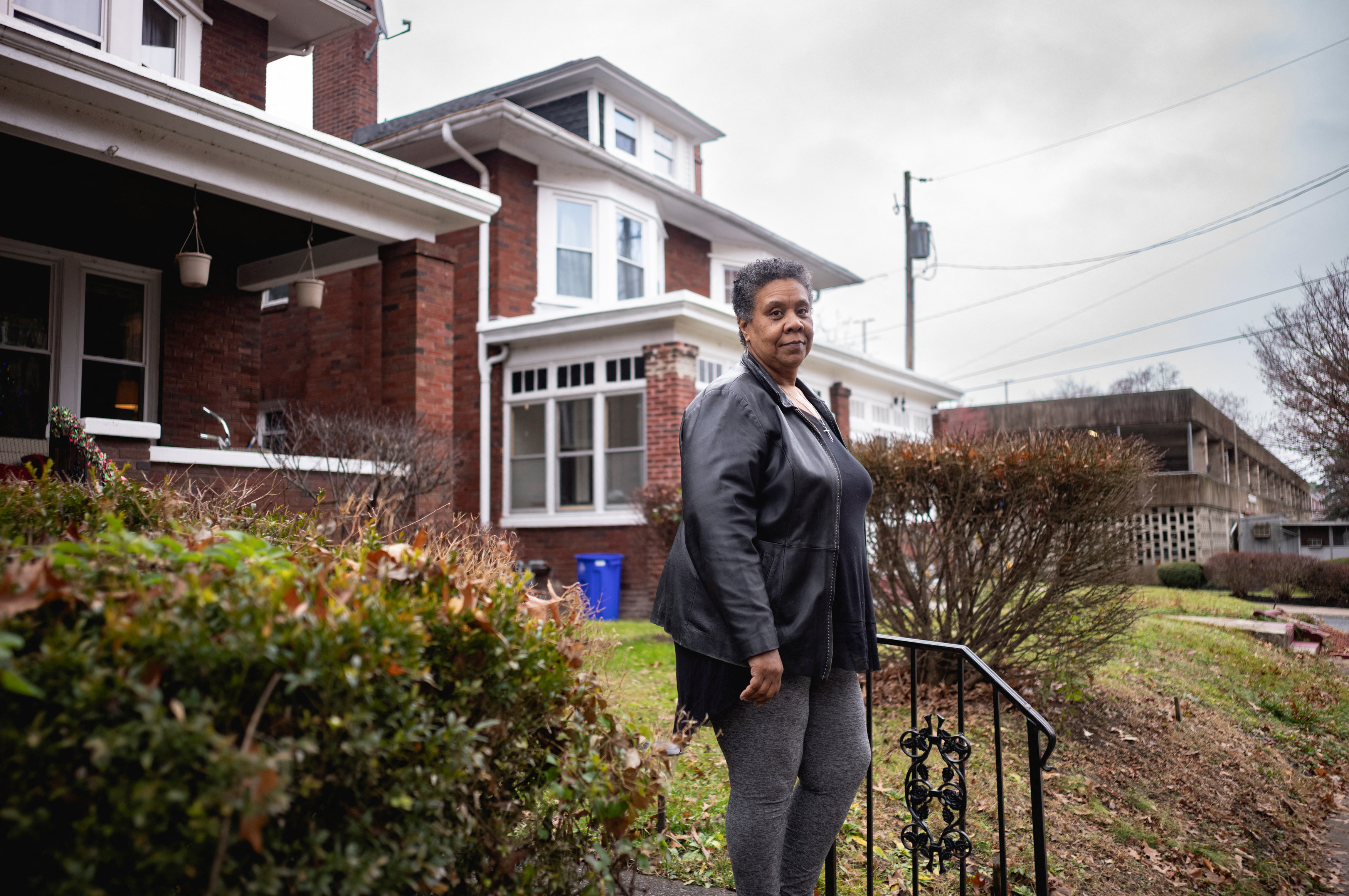 Charla Plaines, a 66-year-old grandmother, poses for a portrait outside of her home in Harrisburg, Pennsylvania, U.S., December 28, 2023. 