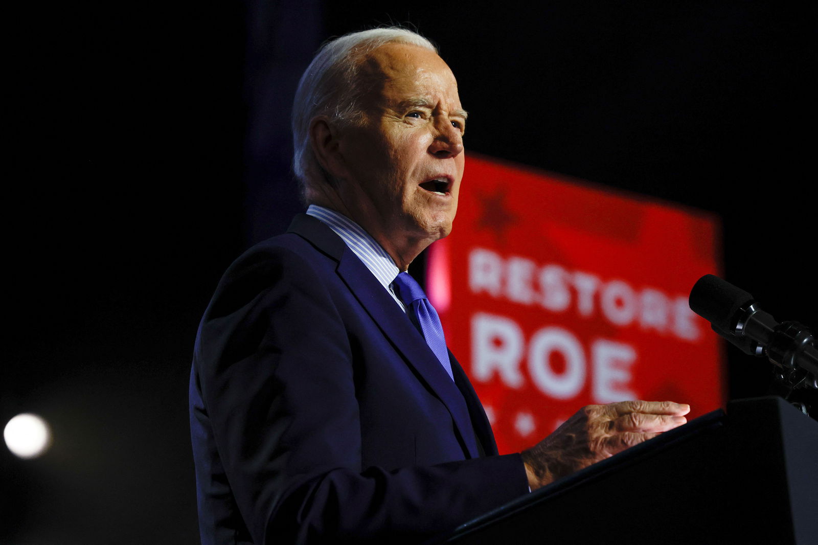 U.S. President Joe Biden delivers remarks, during a campaign event focusing on abortion rights at the Hylton Performing Arts Center, in Manassas, Virginia, U.S., January 23, 2024. 