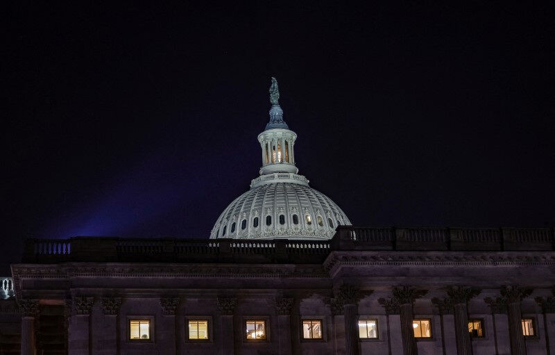 The U.S. Capitol Dome is illuminated in Washington, U.S., June 1, 2023. 