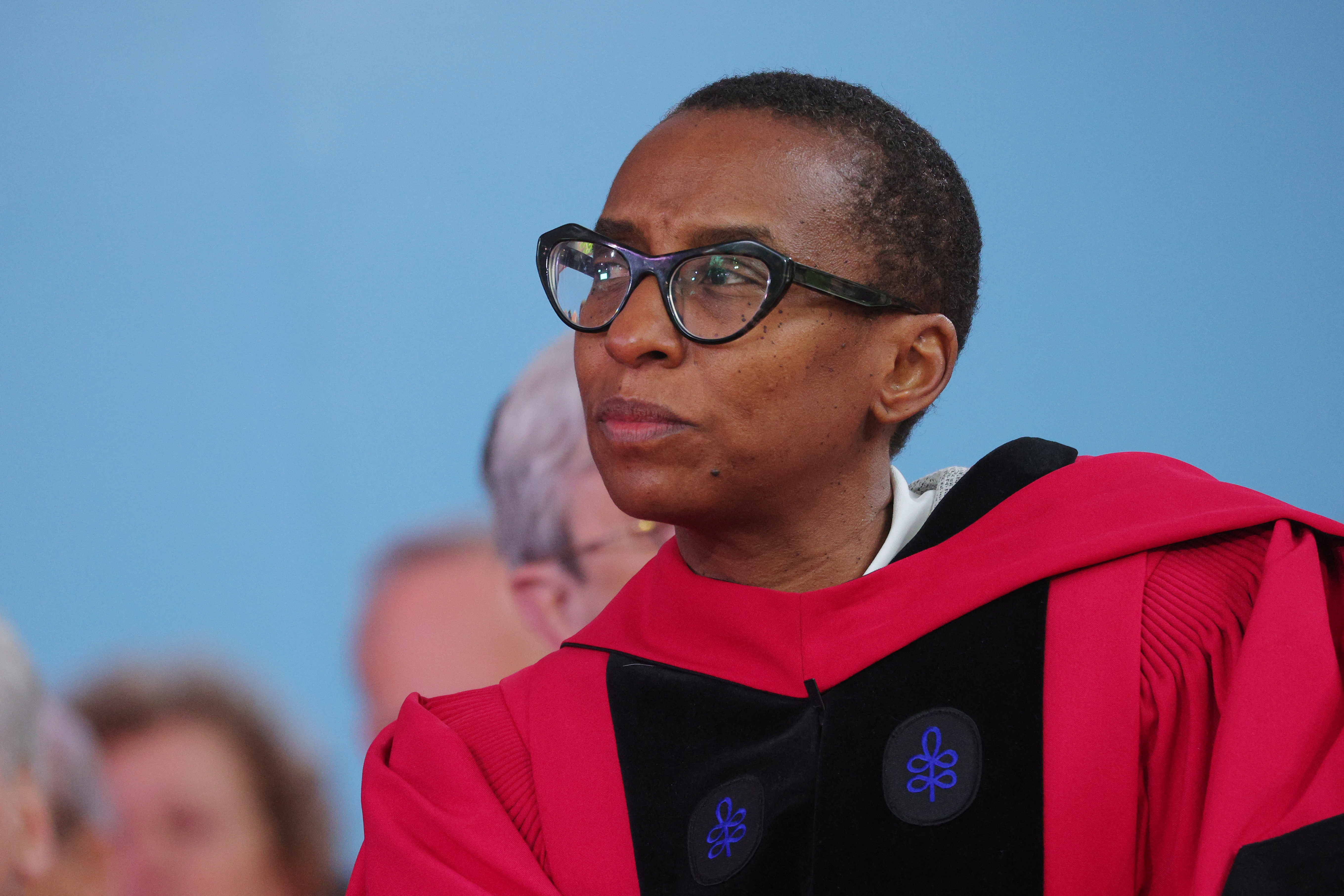 Incoming President of Harvard University and current Dean of the Faculty of Arts and Sciences Claudine Gay listens during Harvard University’s 372nd Commencement Exercises in Cambridge, Massachusetts, May 25, 2023.