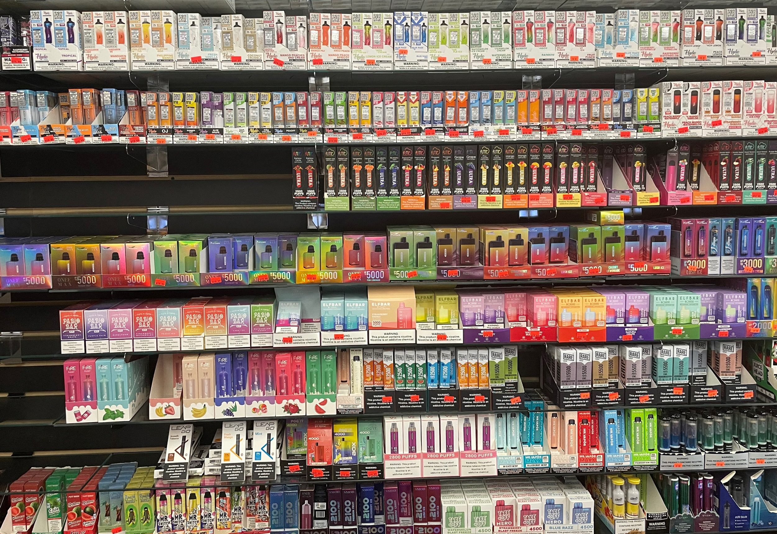 Flavored e-cigarette products are seen on a store shelf in Raleigh, North Carolina, U.S., June 23, 2022. 
