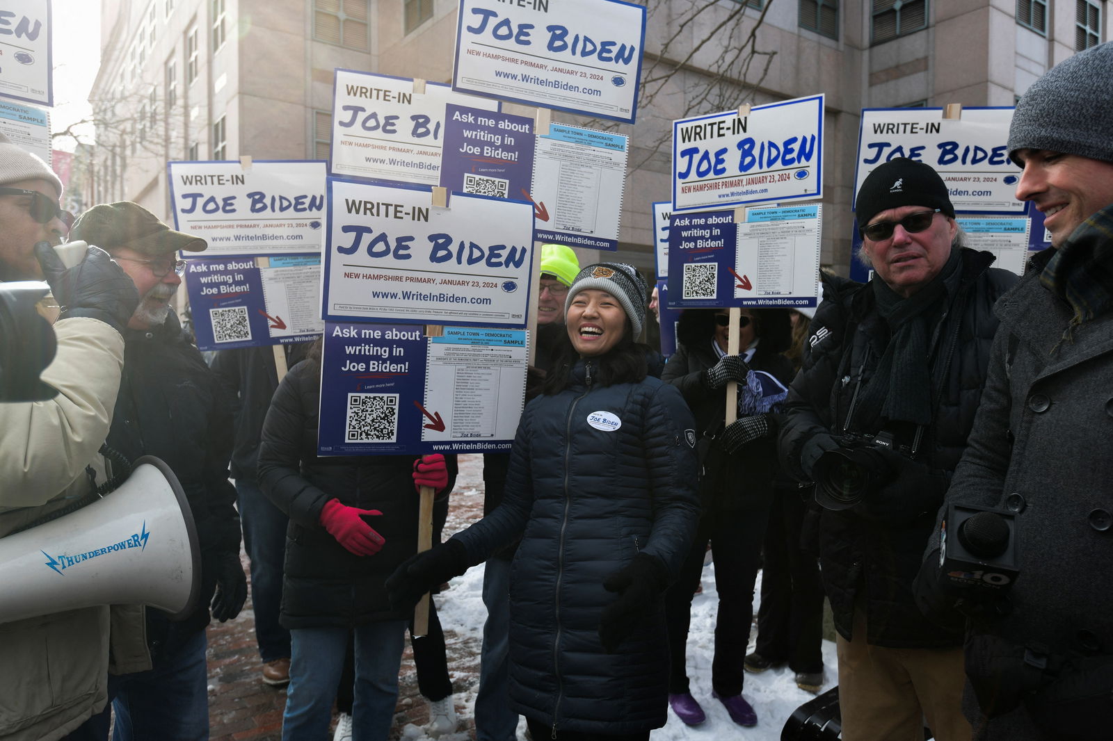 Boston Mayor, Michelle Wu promotes the write-in campaign to put U.S. President Joe Biden’s name on the New Hampshire Democratic primary ballot, during a Get Out The Vote (GOTV) event in Manchester, New Hampshire, U.S. January 20, 2024.