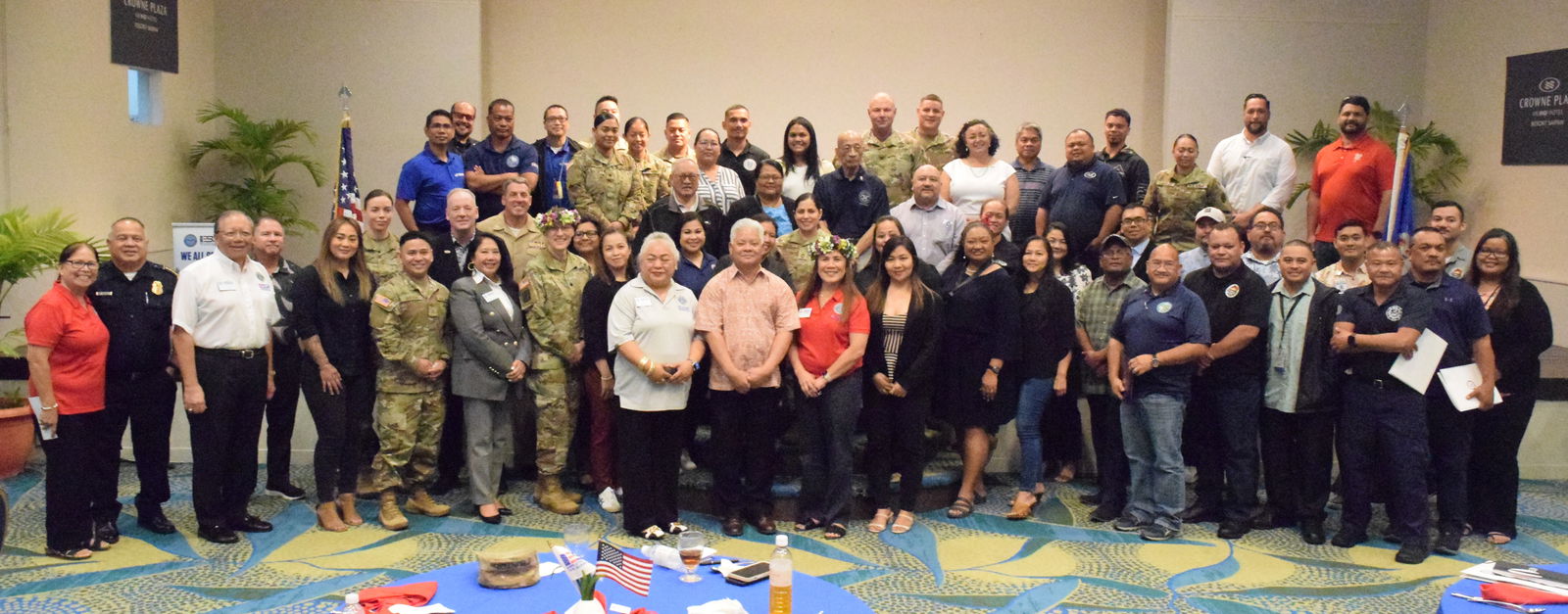 The Patriot, Above and Beyond and Seven Seals awardees pose for a photo with their families, Gov. Arnold I. Palacios and Guam-CNMI Employer Support of the Guard and Reserve state committee officers during “Lunch with the Boss” at Crowne Plaza Resort & Spa's Hibiscus Hall on Thursday.