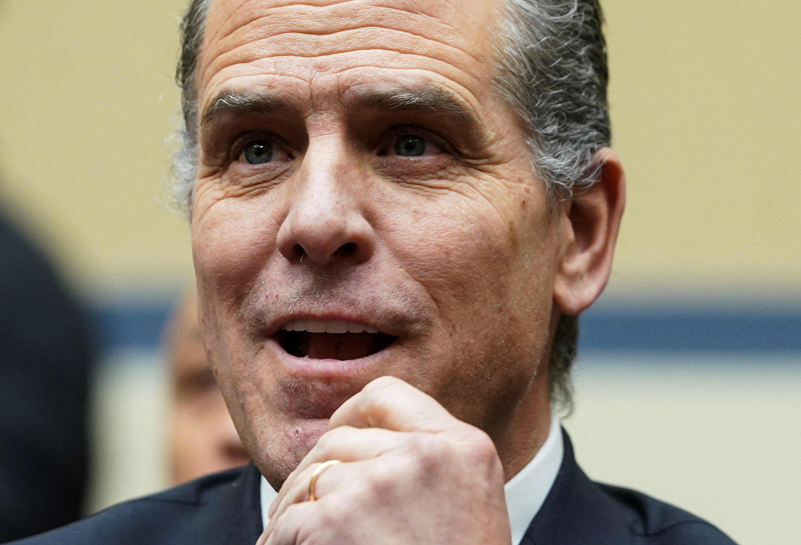 Hunter Biden, son of U.S. President Joe Biden, is seen as he makes a surprise appearance at a House Oversight Committee markup and meeting to vote on whether to hold Biden in contempt of Congress for failing to respond to a request to testify to the House last month, on Capitol Hill in Washington, U.S., January 10, 2024. 