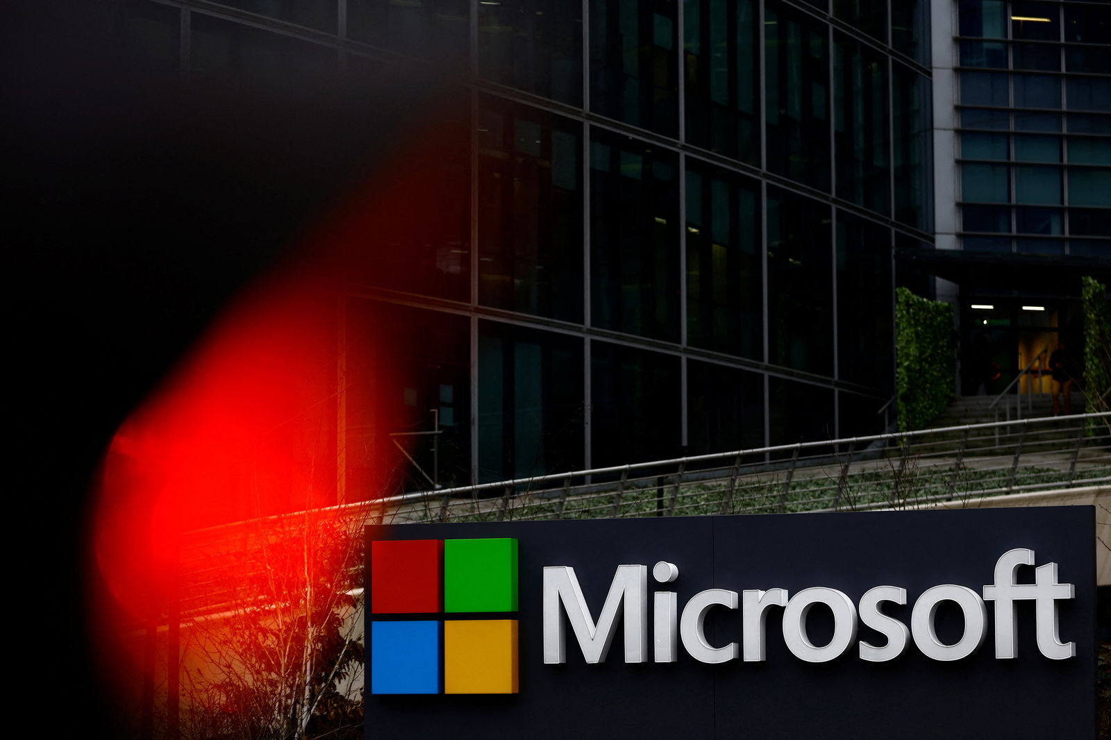 A view shows a Microsoft logo at Microsoft offices in Issy-les-Moulineaux near Paris, France, January 25, 2023. 