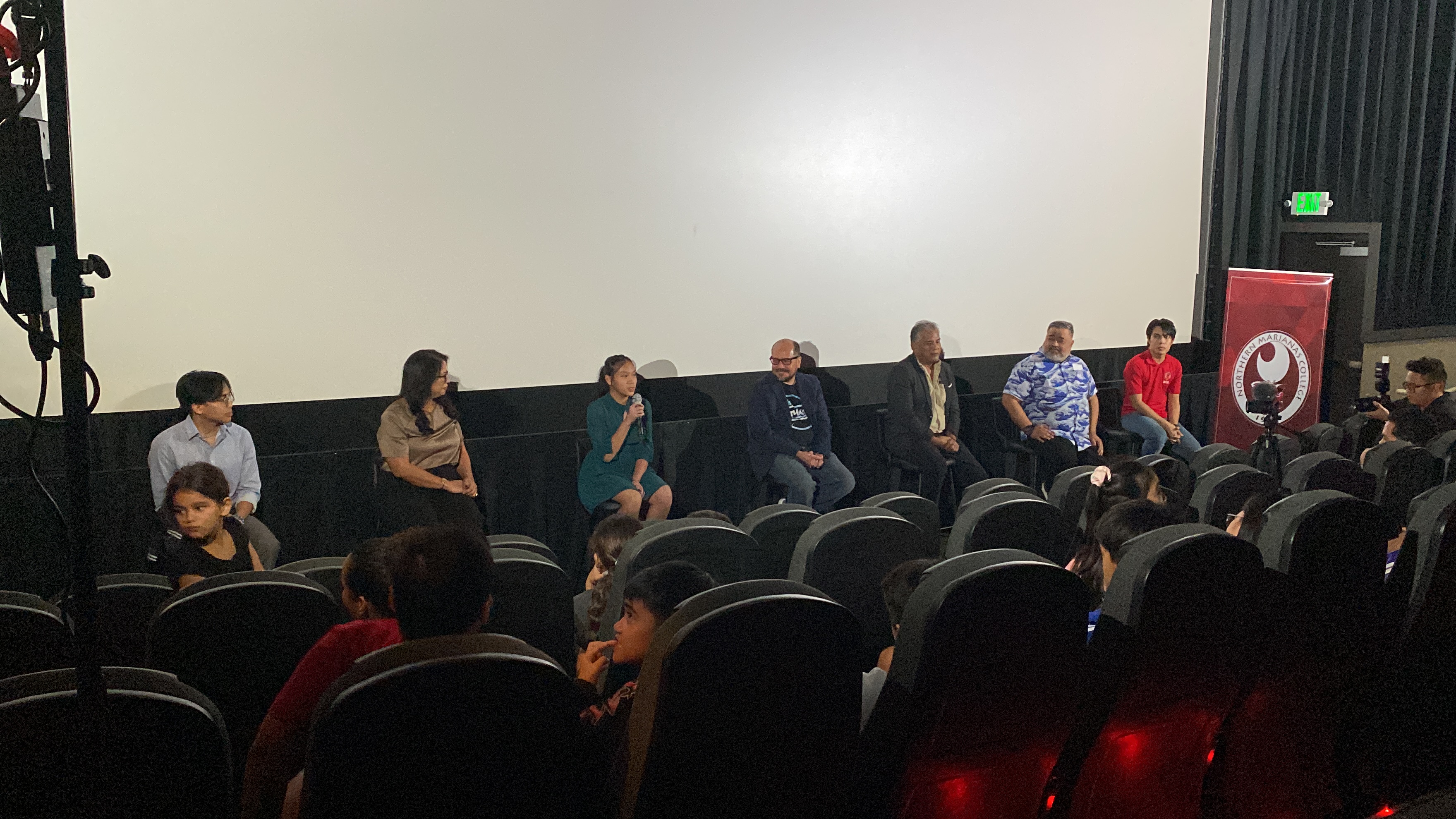 From left, John San Nicolas, Masie Tenorio, Friella Dela Santa, Dr. Galvin Deleon Guerrero, Eric Atalig, John Blanco and Fenedel Buno. The cast and crew of "ISLA: Isla'n Esperånsa" participate in a panel discussion after the film's premiere on Friday, Jan. 26 at Regal Movie Cinema.