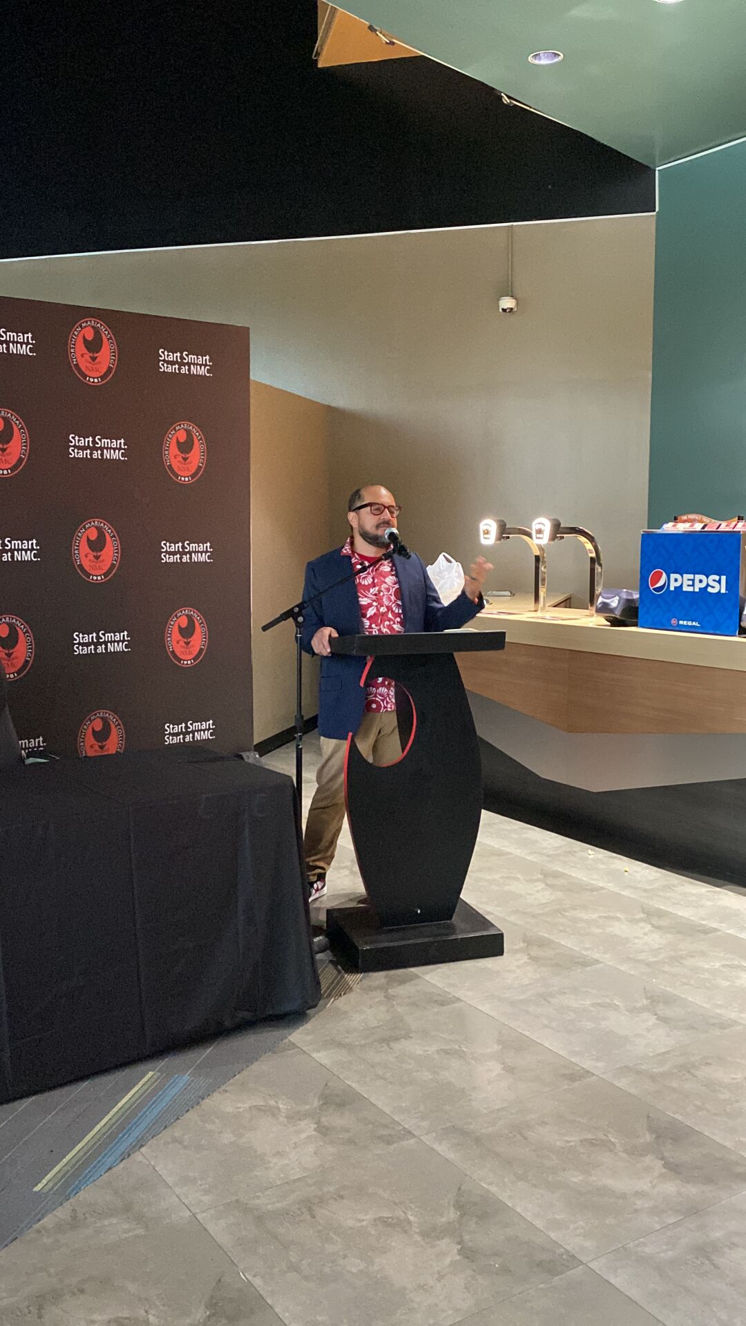 Dr. Galvin Deleon Guerrero, Northern Marianas College president, speaks at the Cinema in Saipan event last year. His new film, “ISLA: Isla’n Esperansa” debuts later this month.