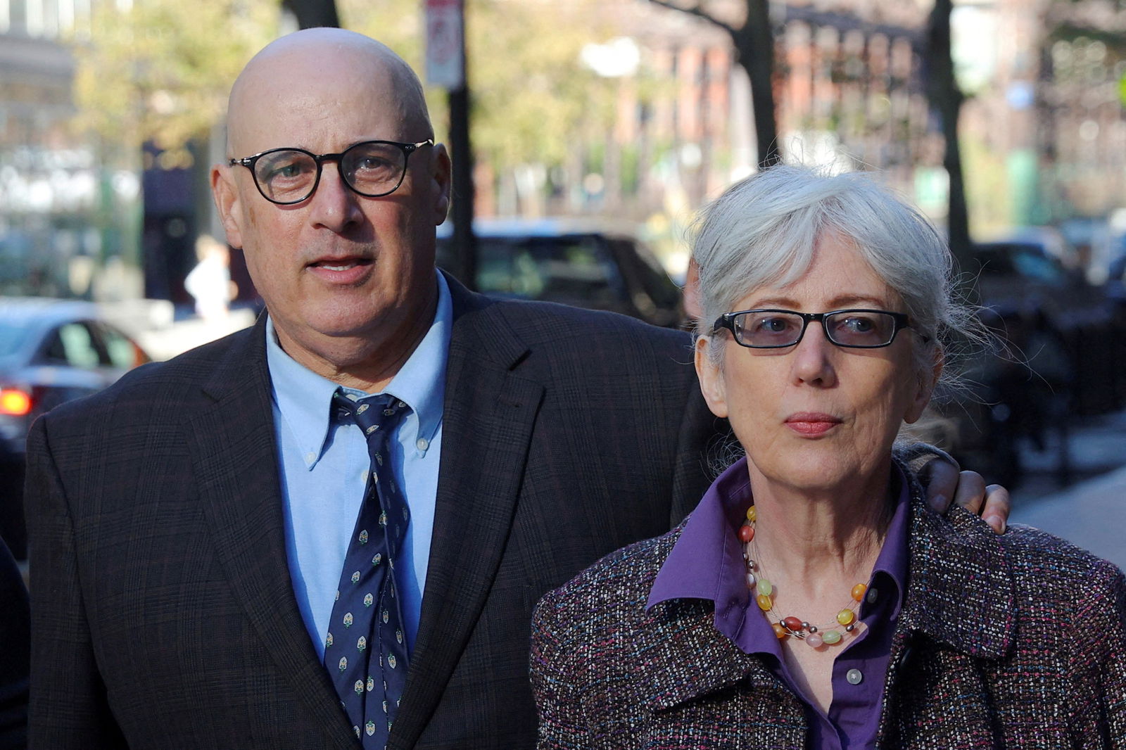 David and Ina Steiner arrive at the federal courthouse for the sentencing hearings for former eBay Inc security executives Jim Baugh and David Harville, who pleaded guilty to participating in a campaign to harass the Steiners that involved sending disturbing home deliveries like cockroaches and a funeral wreath, in Boston, Massachusetts, U.S., September 29, 2022. 