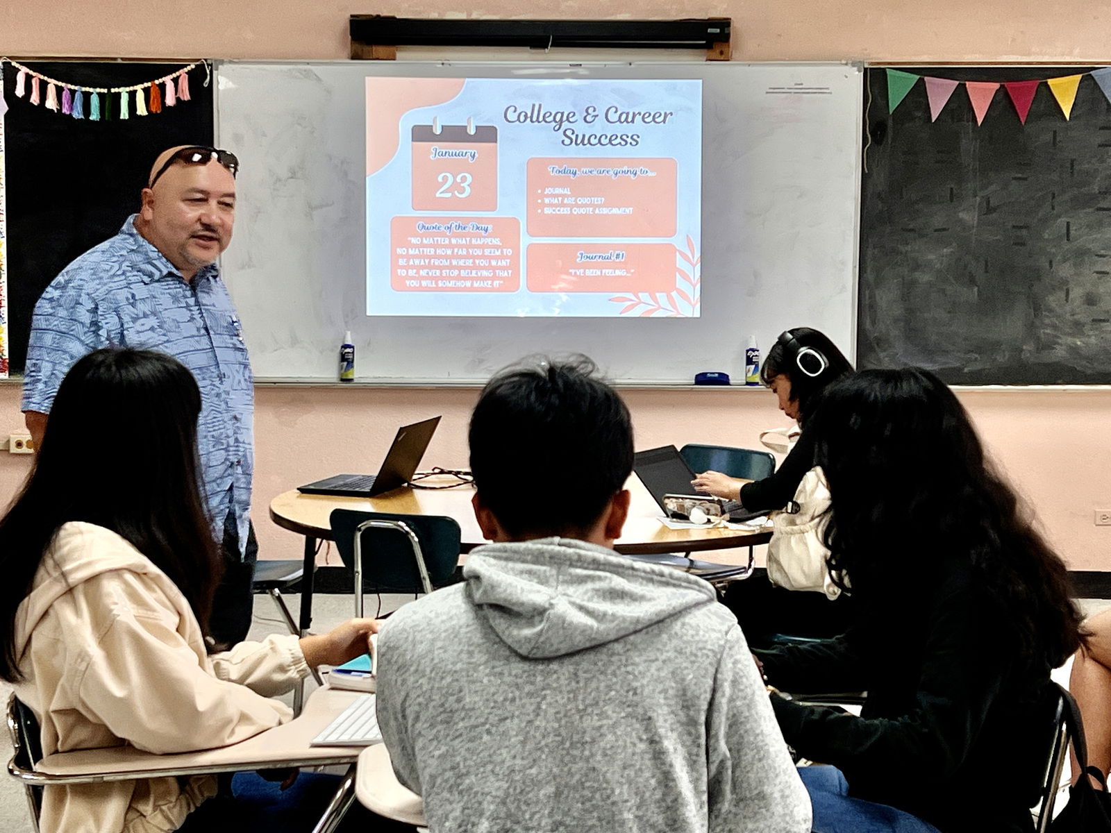 Commissioner of Education Dr. Lawrence Camacho explains the importance of a college education and career readiness to RHI students.