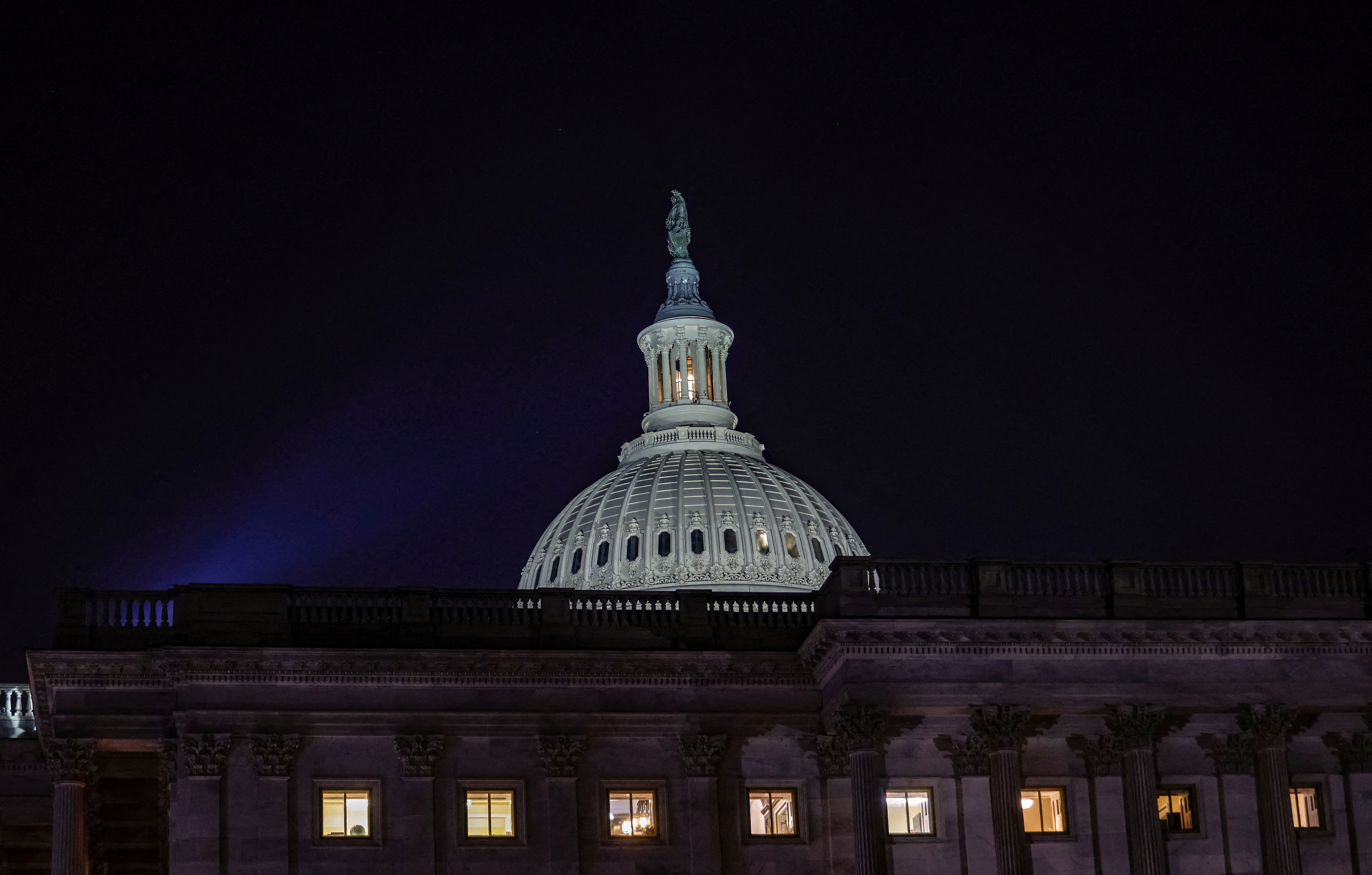 The U.S. Capitol Dome is illuminated in Washington, U.S., June 1, 2023. 