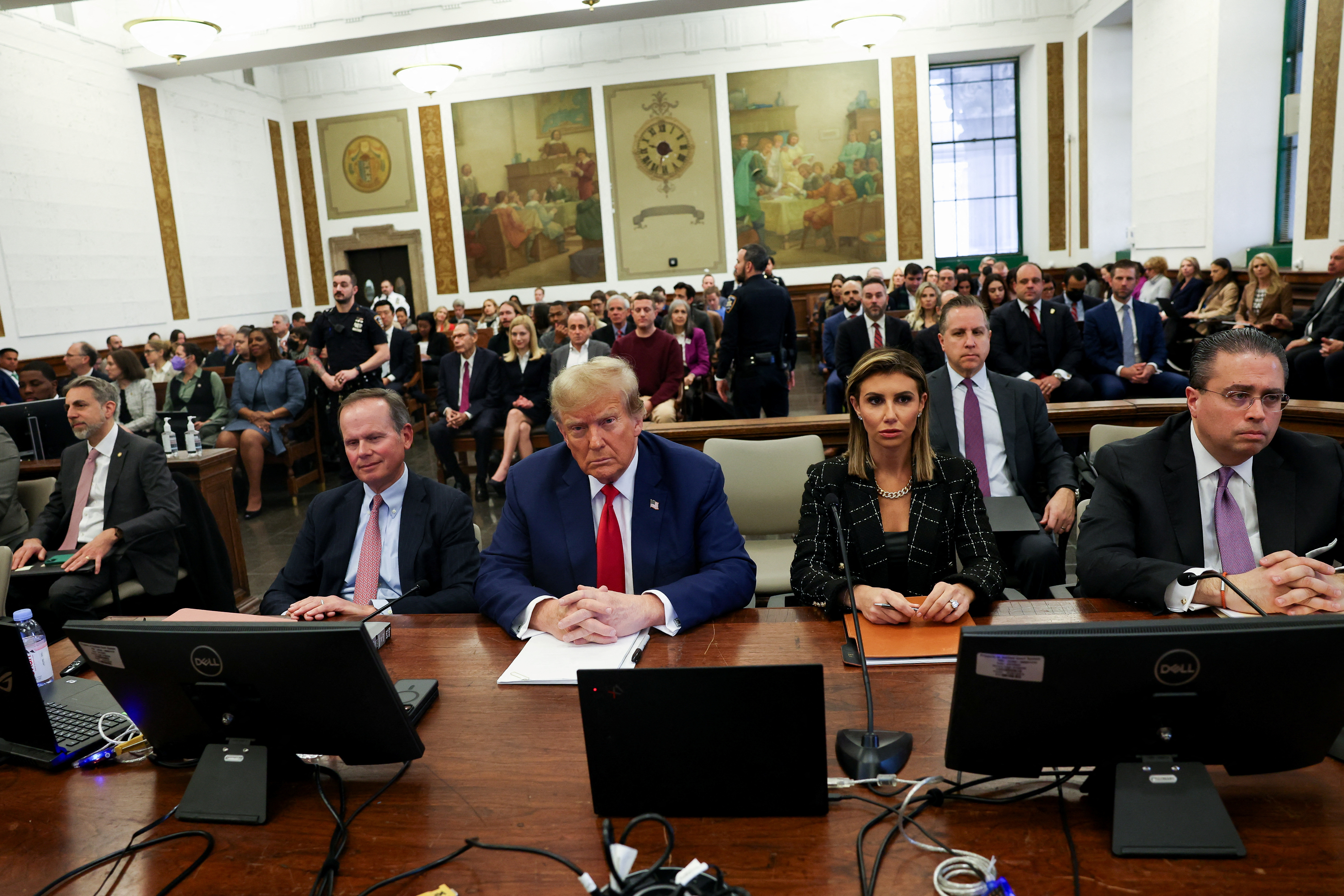 Former U.S. President Donald Trump, with lawyers Christopher Kise, Alina Habba, and Clifford Robert, attends the closing arguments in the Trump Organization civil fraud trial at New York State Supreme Court in the Manhattan borough of New York City, U.S., January 11, 2024. 