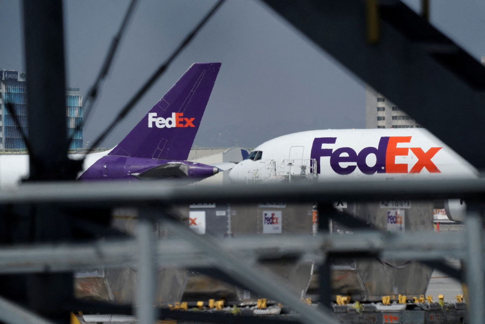 FedEx air freight cargo planes parked at a FedEx regional hub at Los Angeles International Airport (LAX) in Los Angeles, California, U.S., September 16, 2022. 