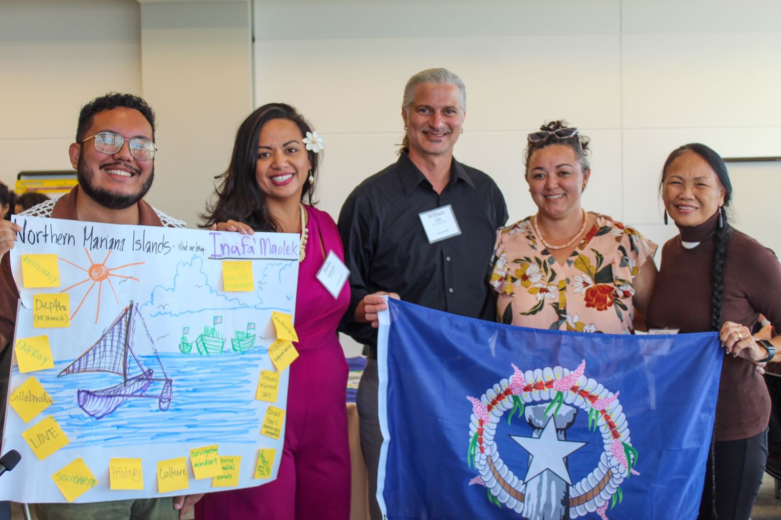 The CNMI representatives to the U.S. Territory Summit in New York: Mt. Carmel educator Zeno Deleon Guerrero, former Rep. Sheila Babauta, Northern Marianas College Professor William Fife, Labor Secretary Leila Staffler,  and local cultural icon and MANGO Executive Director Frances Sablan.