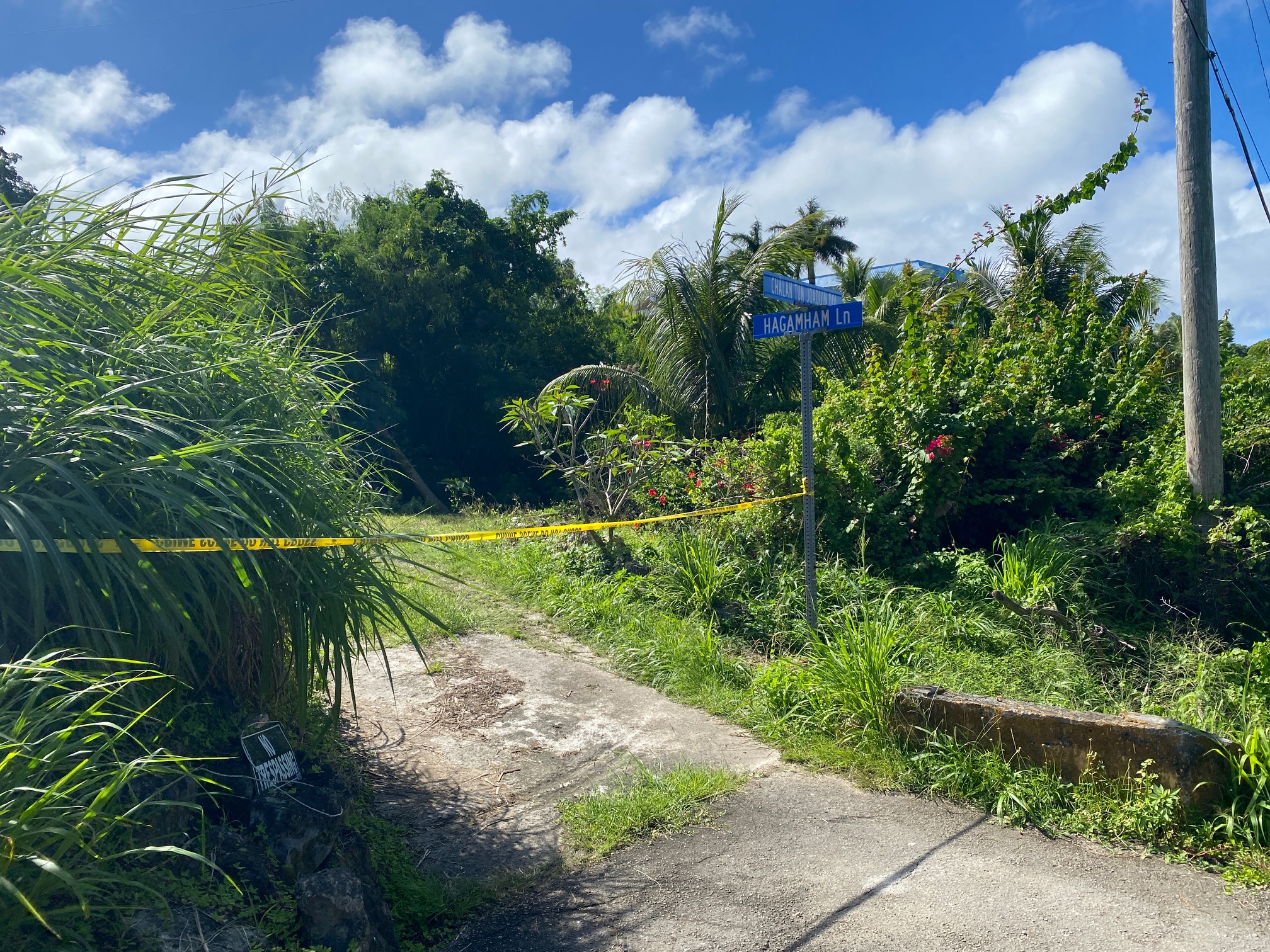 The entrance to Hagamham Lane is blocked by crime scene tape on Thursday, Jan. 4, 2024.
