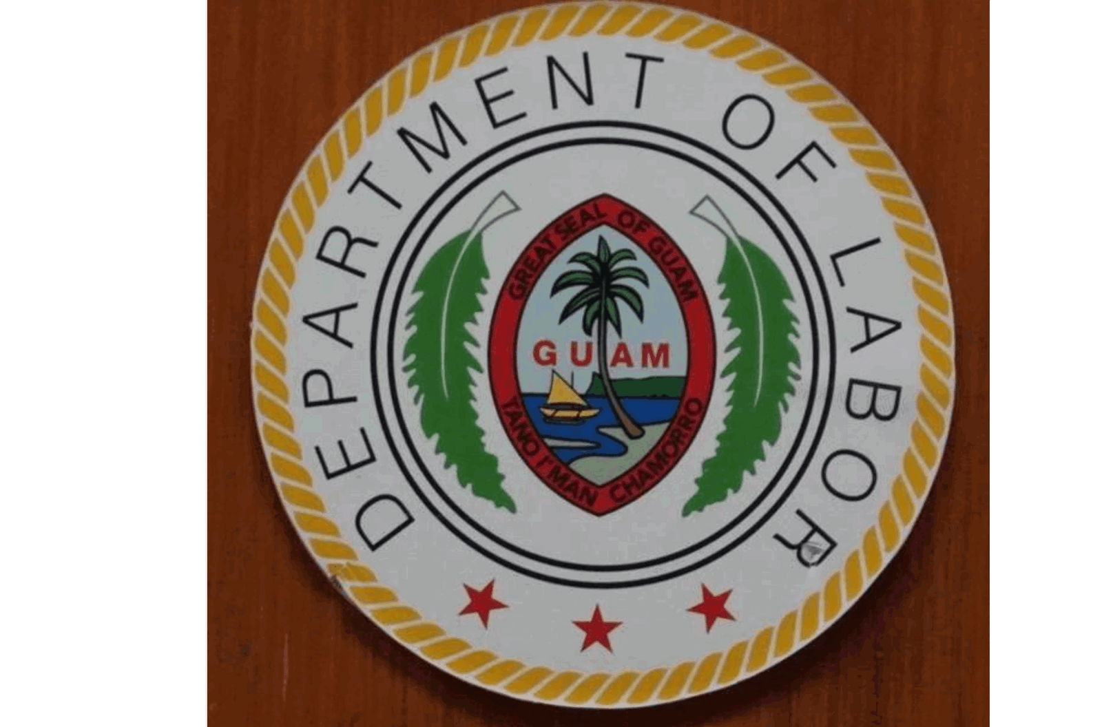 The seal of the Guam Department of Labor is seen at the agency's Hagåtña offices on March 16, 2023. 