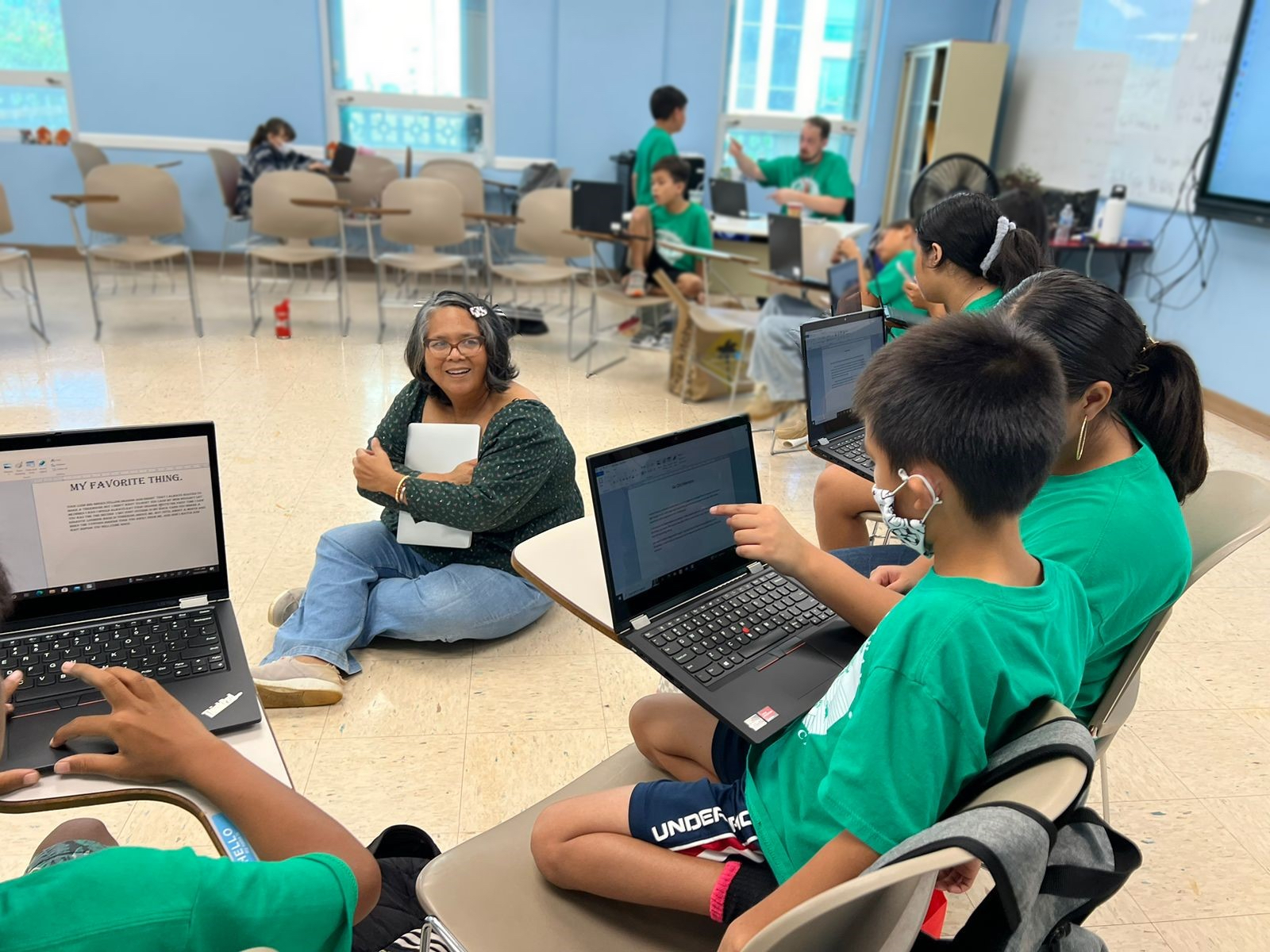 University of Guam English Professor Teresita Perez engages with “Our Island, Our Future” youth camp participants in their “My Favorite Thing” activity to reflect on the interconnected nature of self, community, and environment.  UOG’s Philosophy Program held the youth camp in December 2023 with the theme “Our Island, Our Future.”  