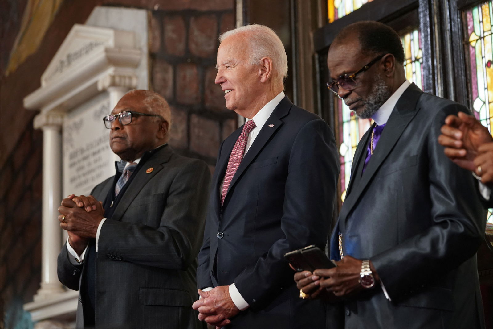 U.S. President Joe Biden looks on during a campaign event at the Mother Emanuel AME Church, the site of the 2015 mass shooting, in Charleston, South Carolina, U.S., January 8, 2024. 