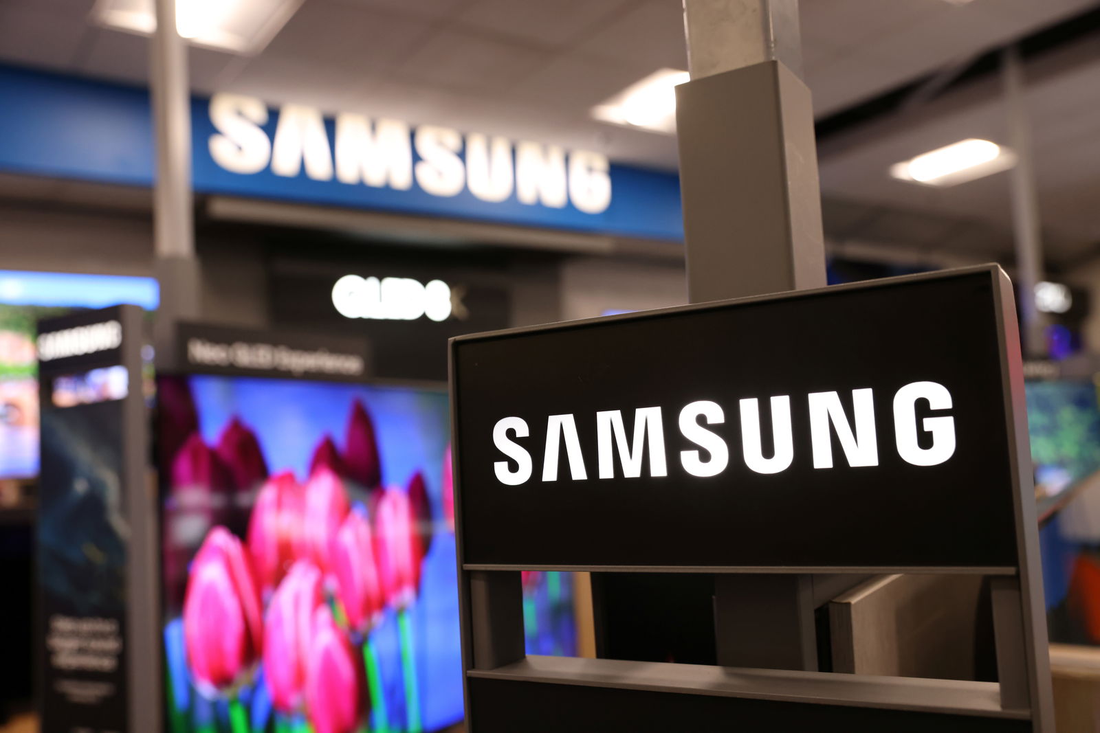 Samsung signage is seen in a store in Manhattan, New York City, U.S., November 22, 2021. 