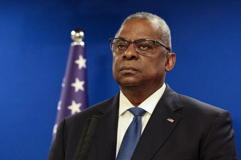 U.S. Secretary of Defense Lloyd Austin looks on during a joint press conference with Israeli Defense Minister Yoav Gallant at Israel's Ministry of Defense in Tel Aviv, Israel December 18, 2023. 