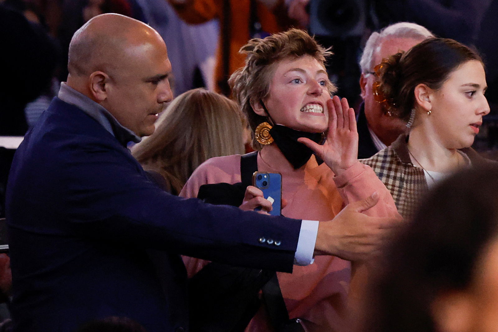 A demonstrator interrupts U.S. President Joe Biden during a campaign event focusing on abortion rights at the Hylton Performing Arts Center, in Manassas, Virginia, U.S., January 23, 2024. 