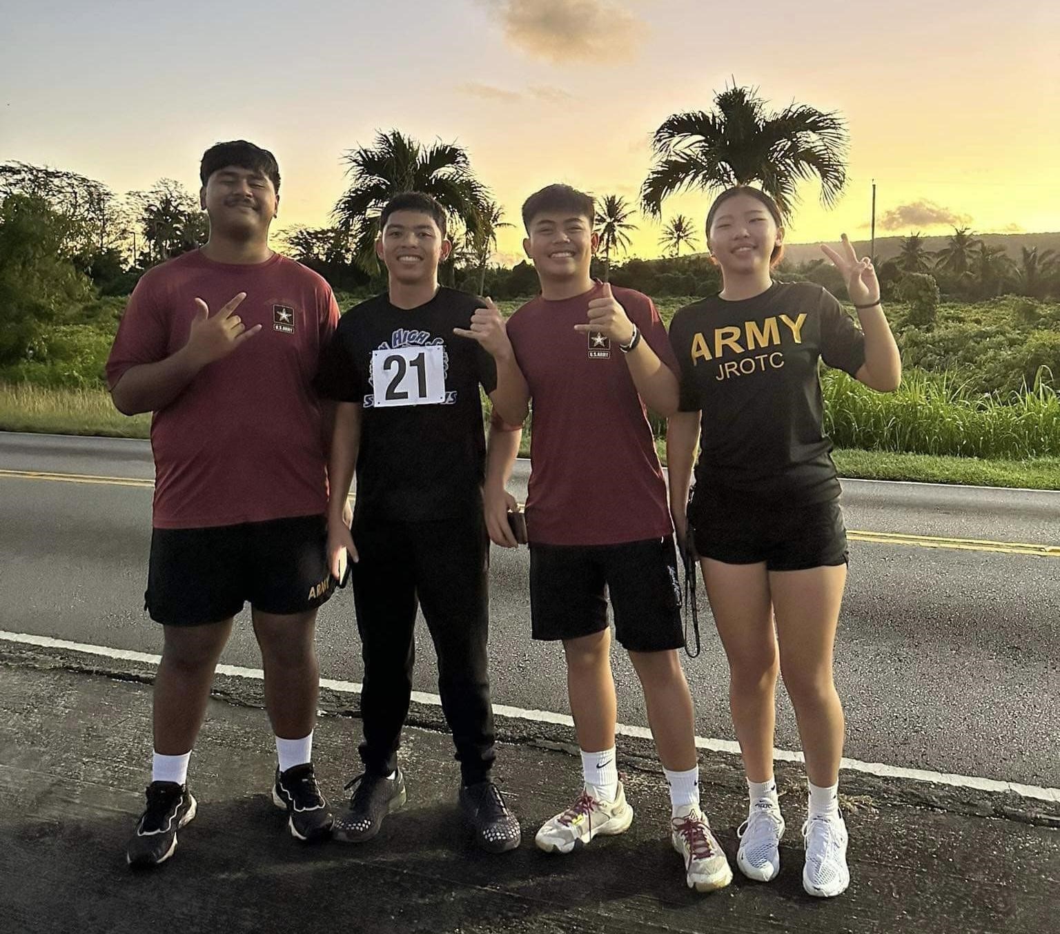 JROTC’s 5K Run, Walk, and Wheel 1st place winner C/CPL Noah Cepeda with the other cadets.